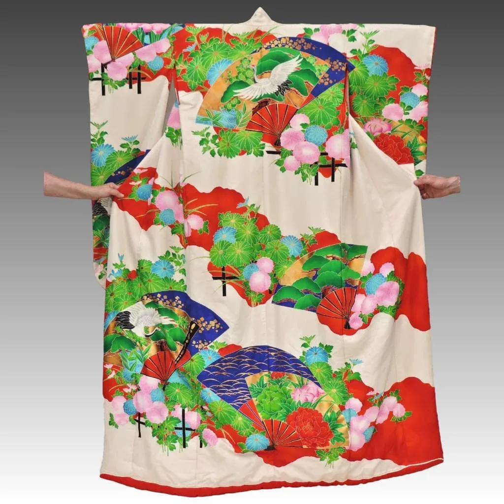1930s / 1940s Silk Uchikake Kimono Cranes - Showa Period - View 5