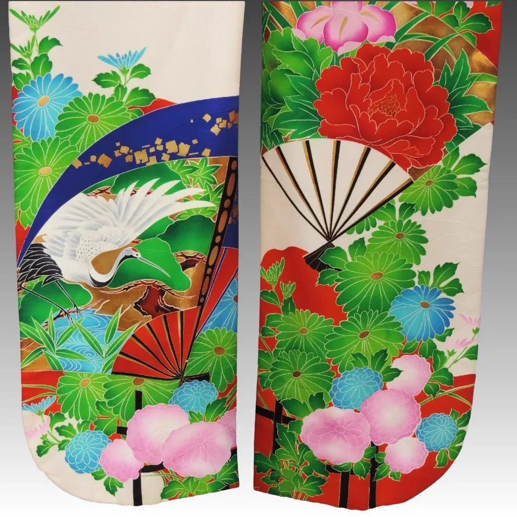 1930s / 1940s Silk Uchikake Kimono Cranes - Showa Period - View 7