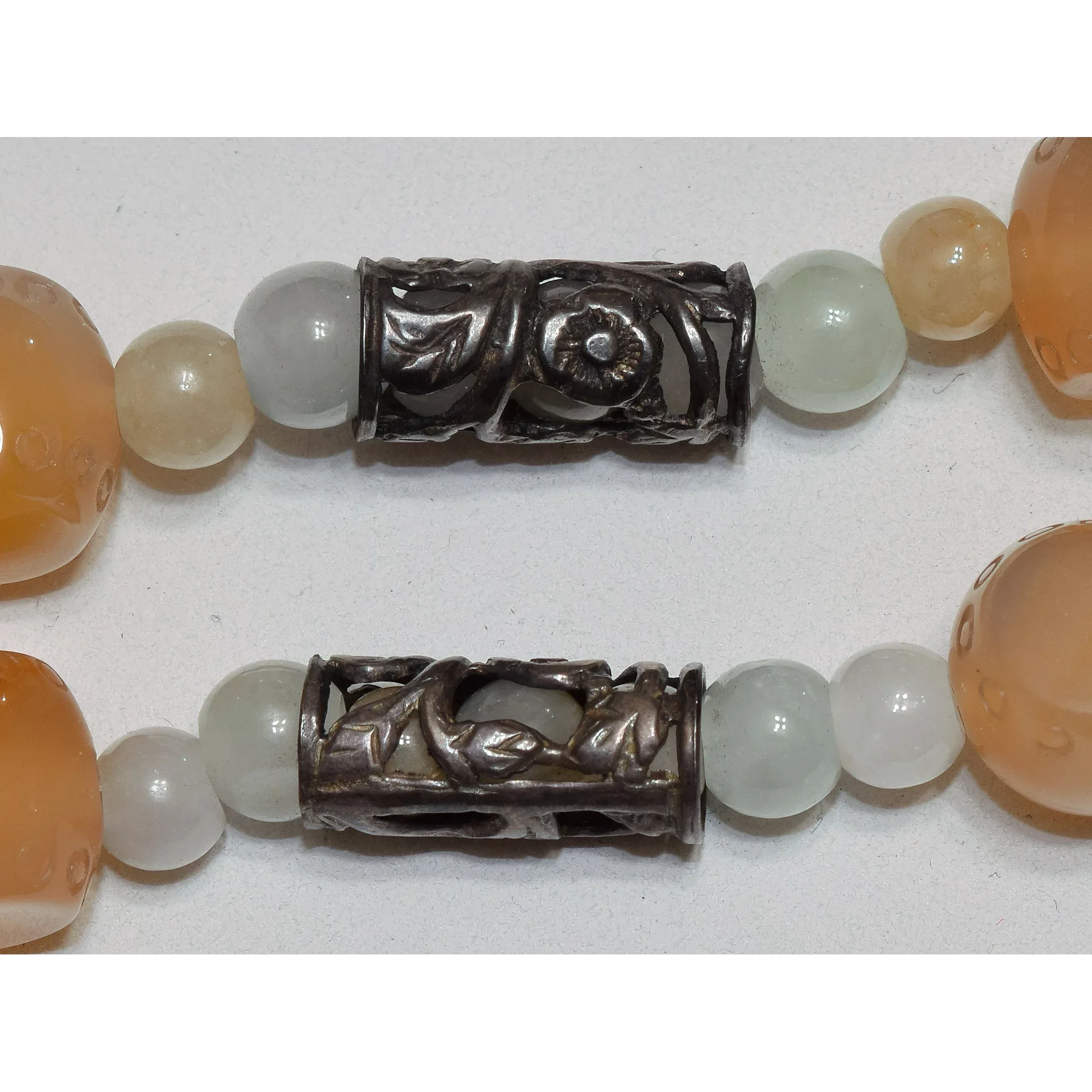 Vintage Carved Jade Chain and Carnelian Beaded Necklace - Jade Disc - View 6