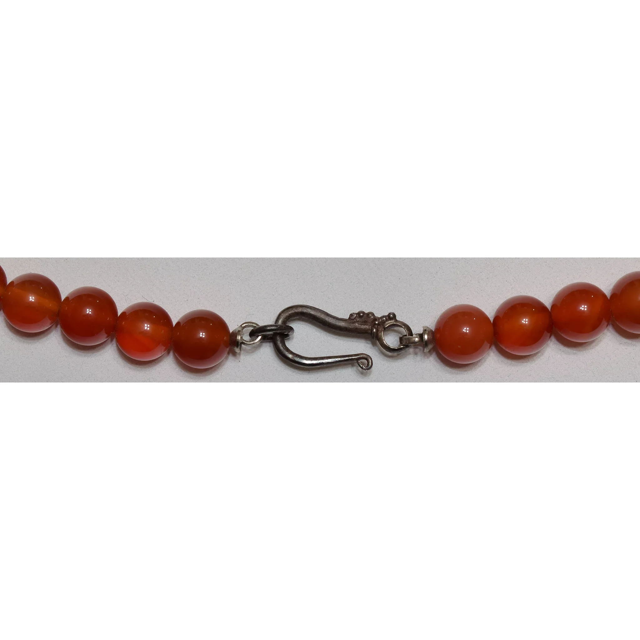 Vintage Carved Jade Chain and Carnelian Beaded Necklace - Jade Disc - View 7