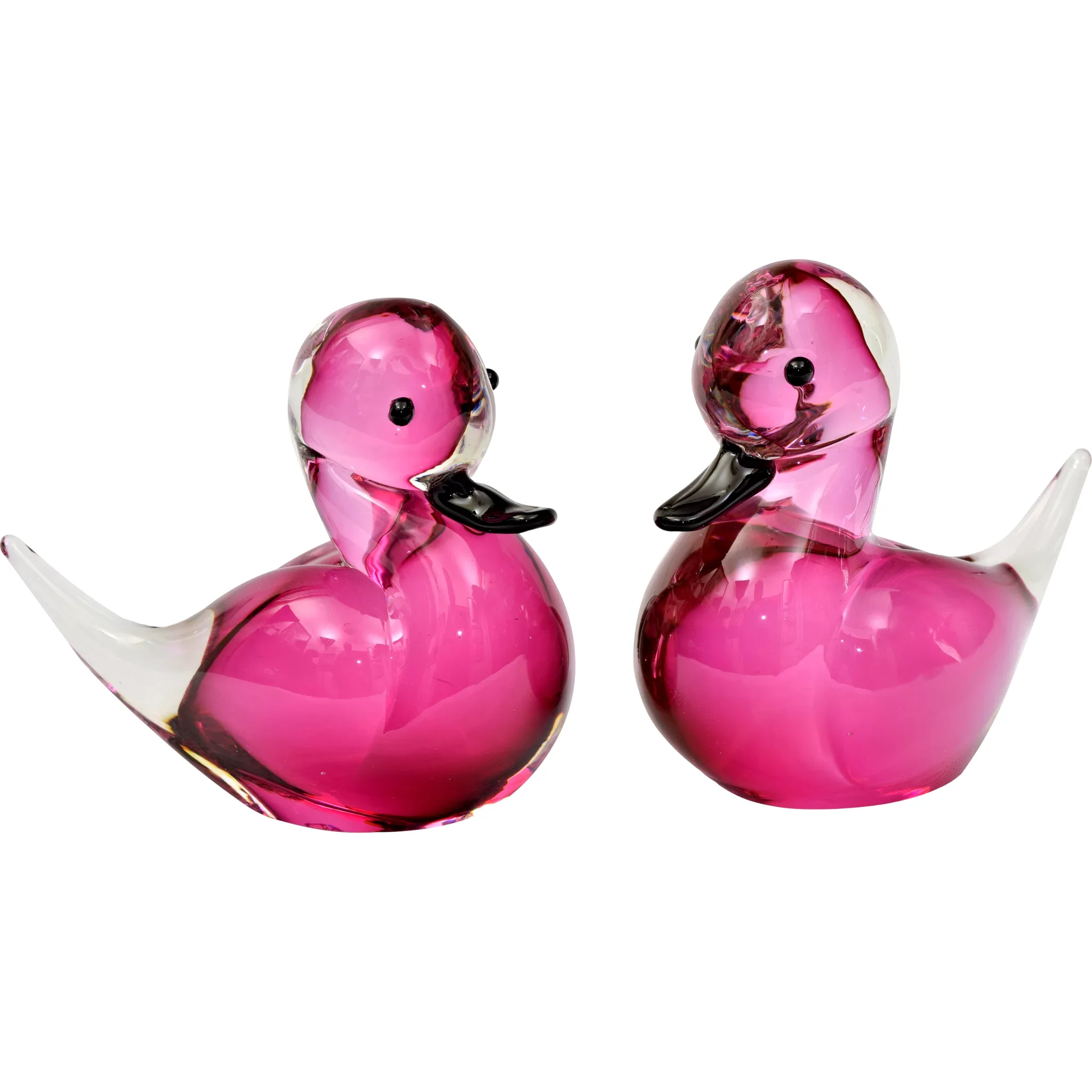 Pair Vintage Petite Formia Murano Glass Sommerso Ducks Pink / Black
