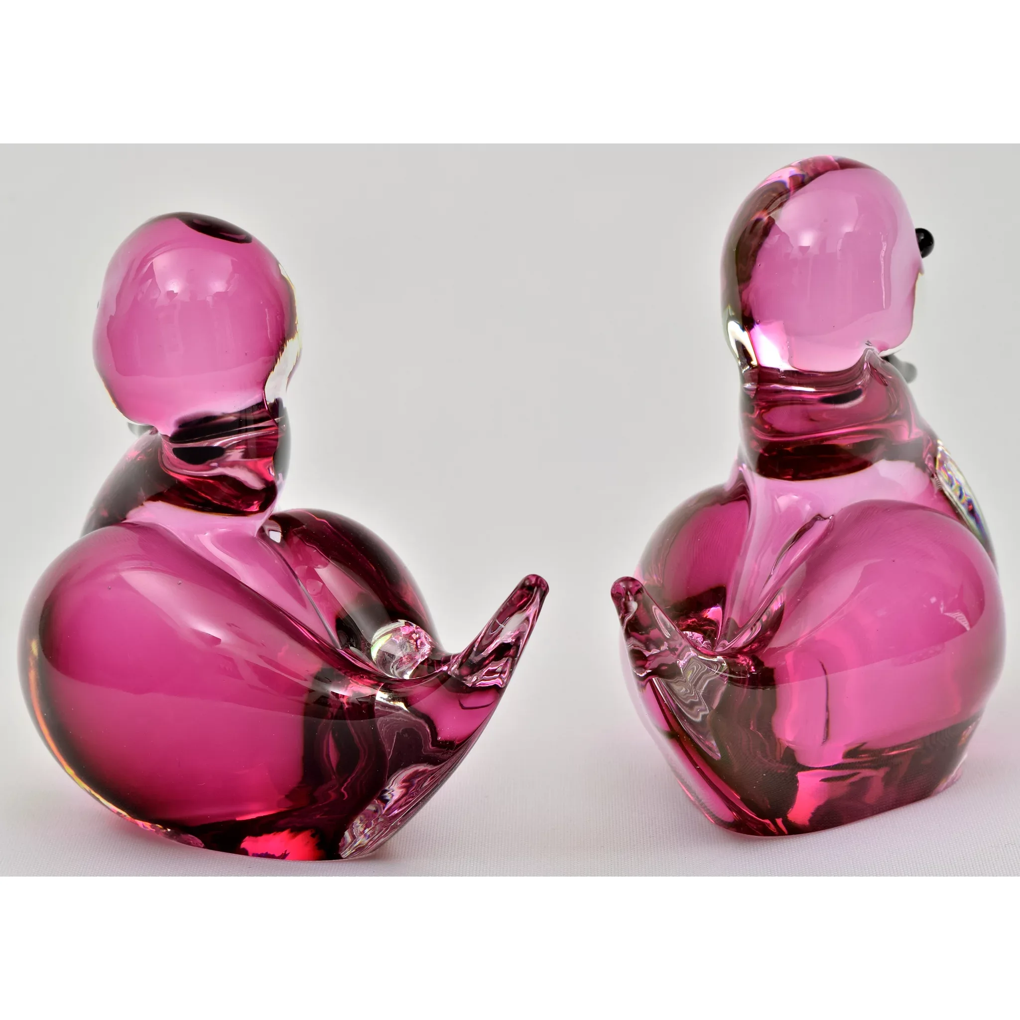 Pair Vintage Petite Formia Murano Glass Sommerso Ducks Pink / Black - View 4
