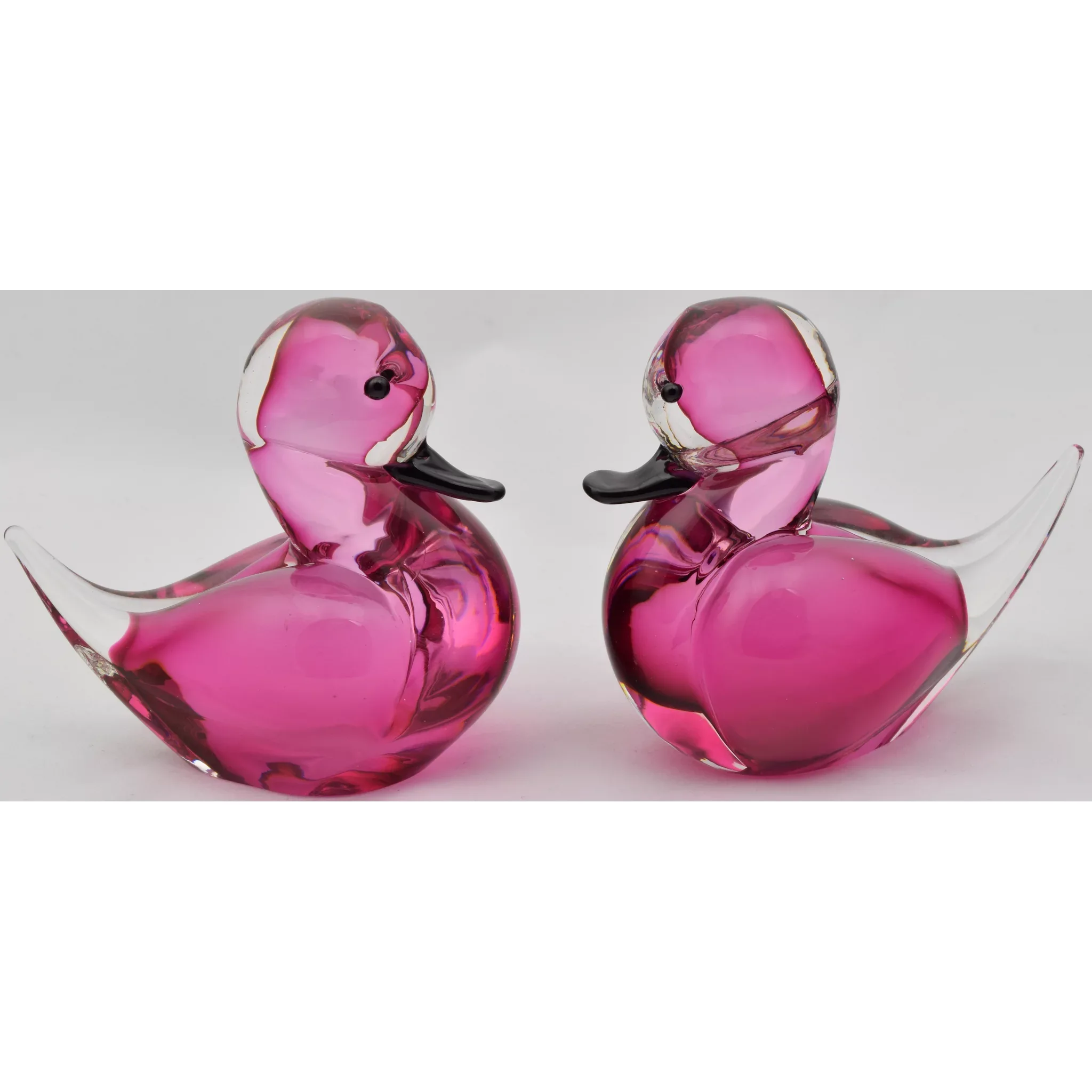 Pair Vintage Petite Formia Murano Glass Sommerso Ducks Pink / Black - View 5