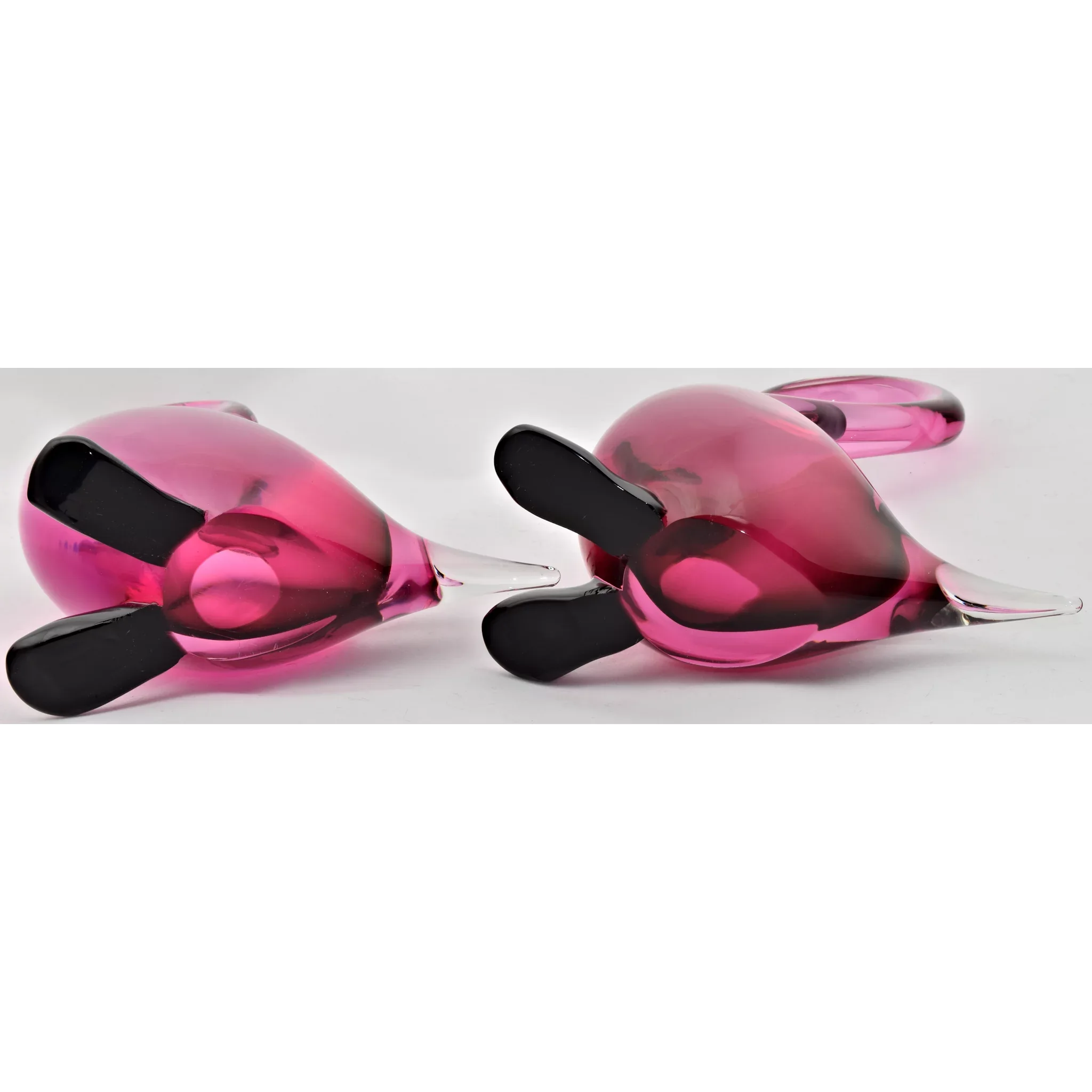 Pair Vintage Formia Murano Geese  Sommerso Pink / Black Glass - View 6