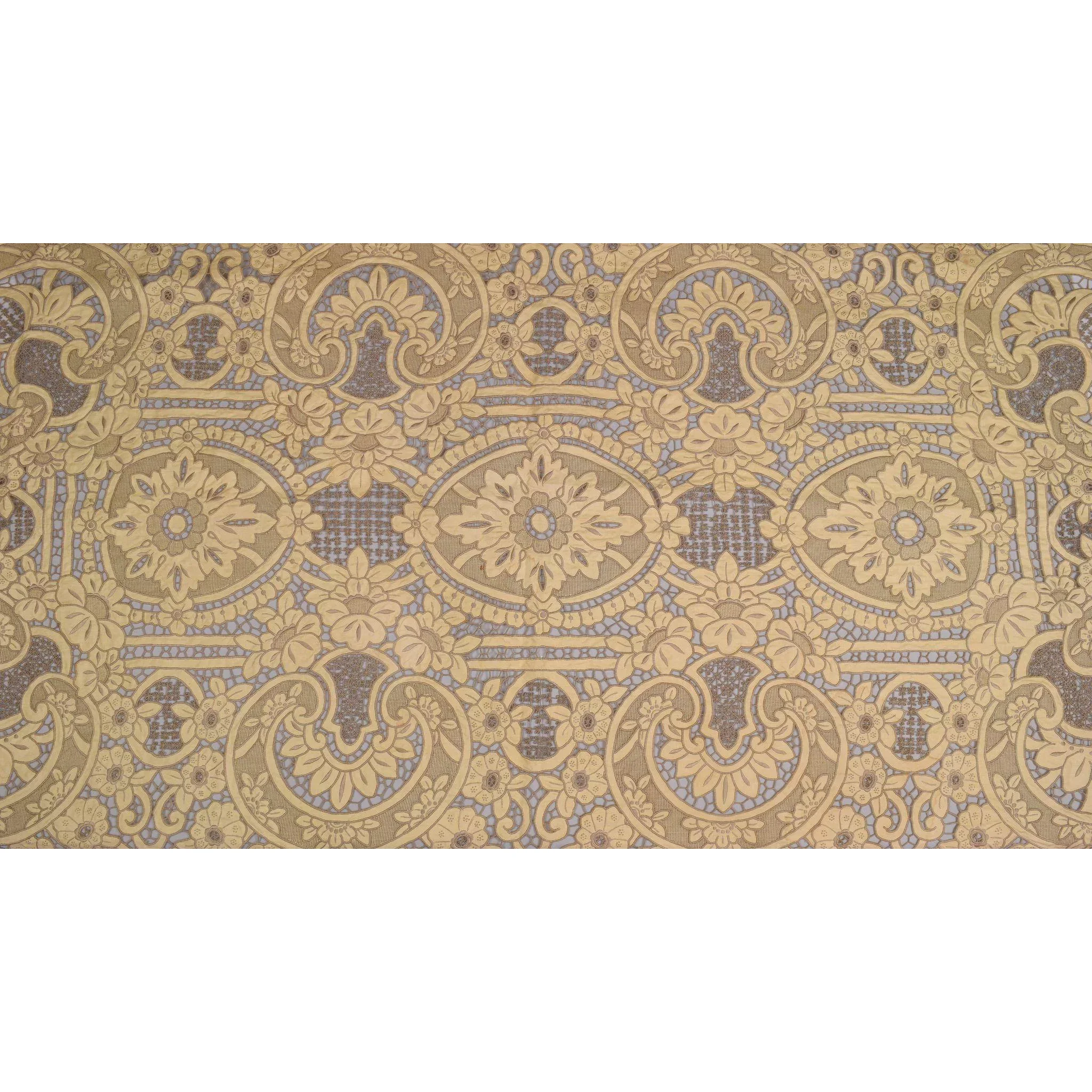 Vintage Madeira Linen Embroidered Tablecloth 102 x 64 inches Italian Cutwork