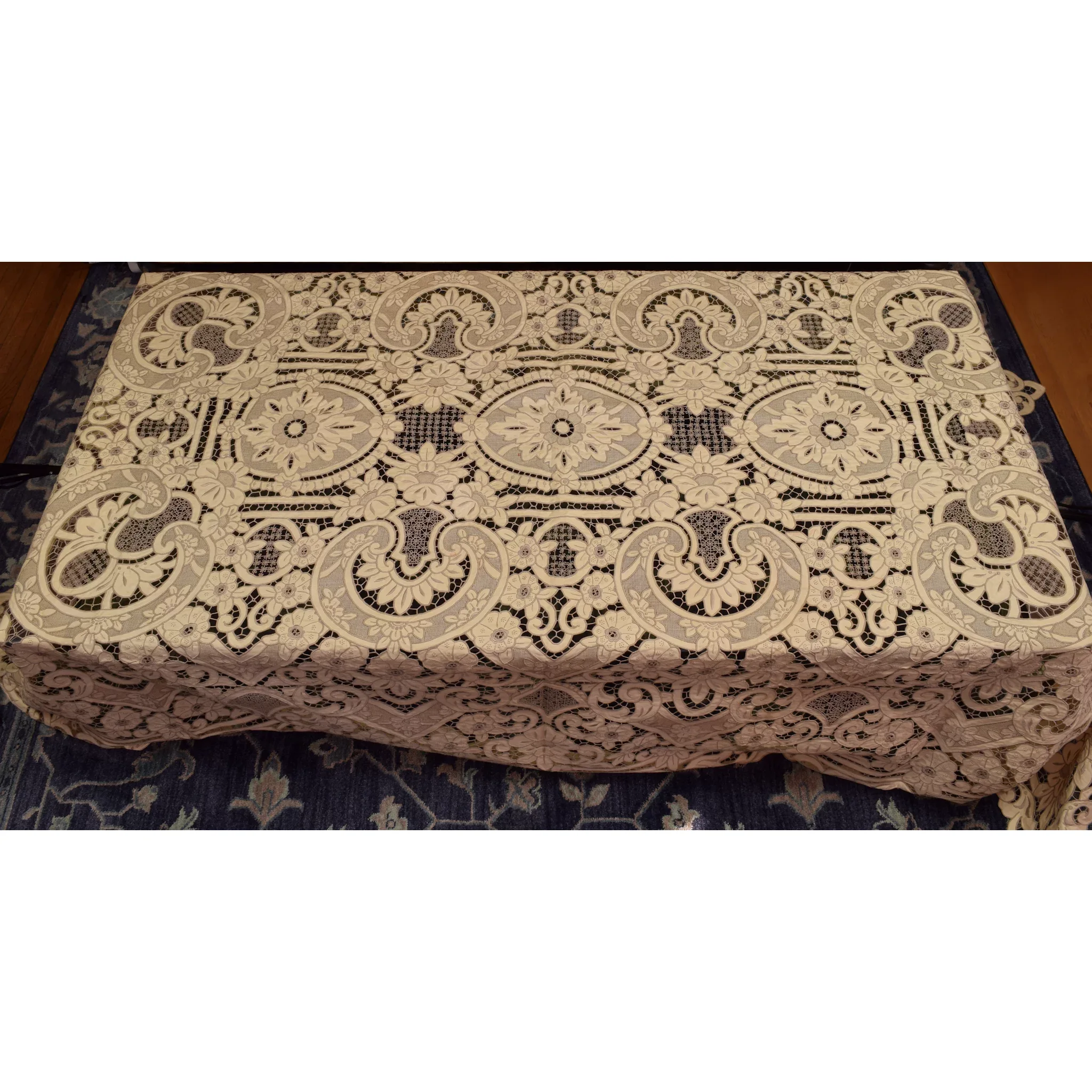 Vintage Madeira Linen Embroidered Tablecloth 102 x 64 inches Italian Cutwork - View 2