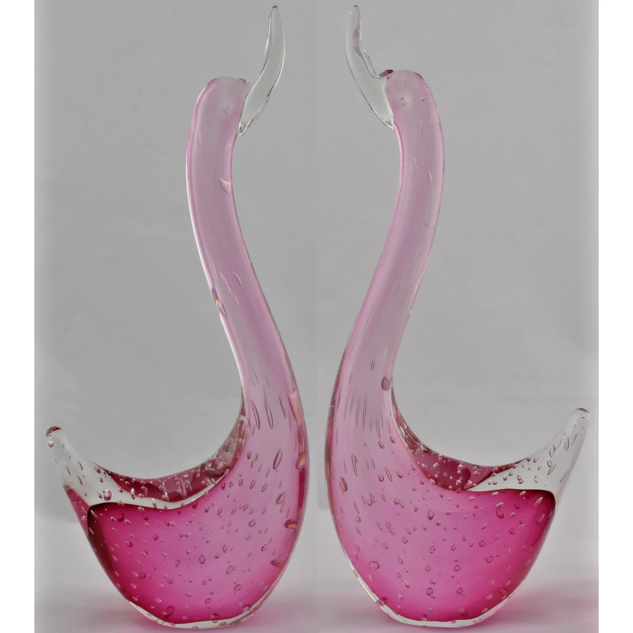Pair Vintage Murano Glass Geese - Pink Sommerso - Bullicante - View 3
