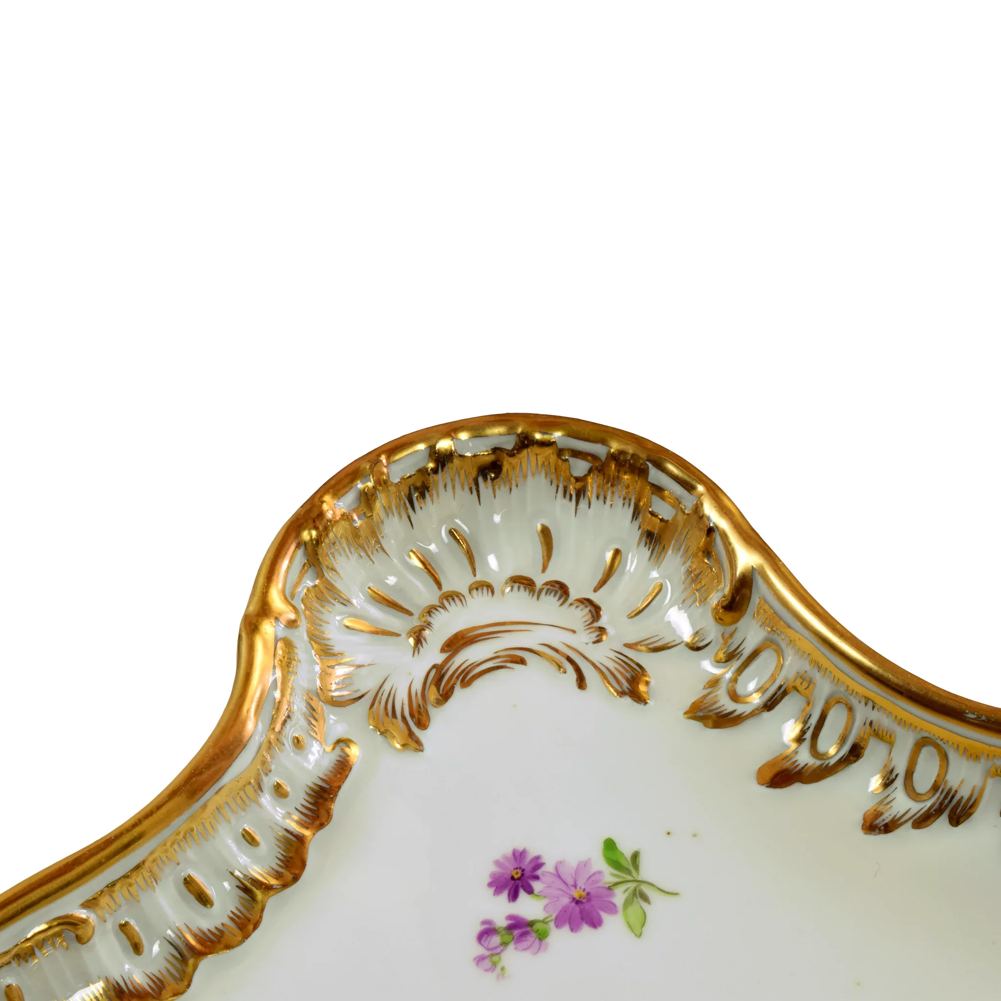 Large Antique Meissen Porcelain Tray - Butterflies, Tulip and Flowers - Gilded - View 5