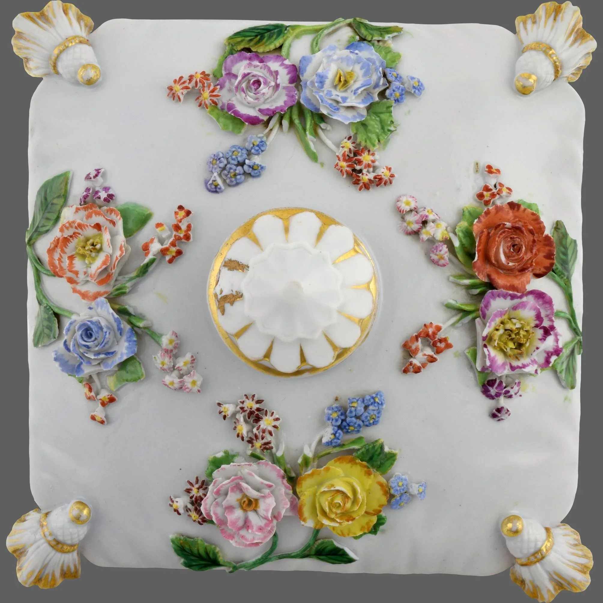 Antique Meissen Porcelain Cushion / Pillow Perfume Scent Bottle - Flowers, Gilded Tassels - Scarce - View 2