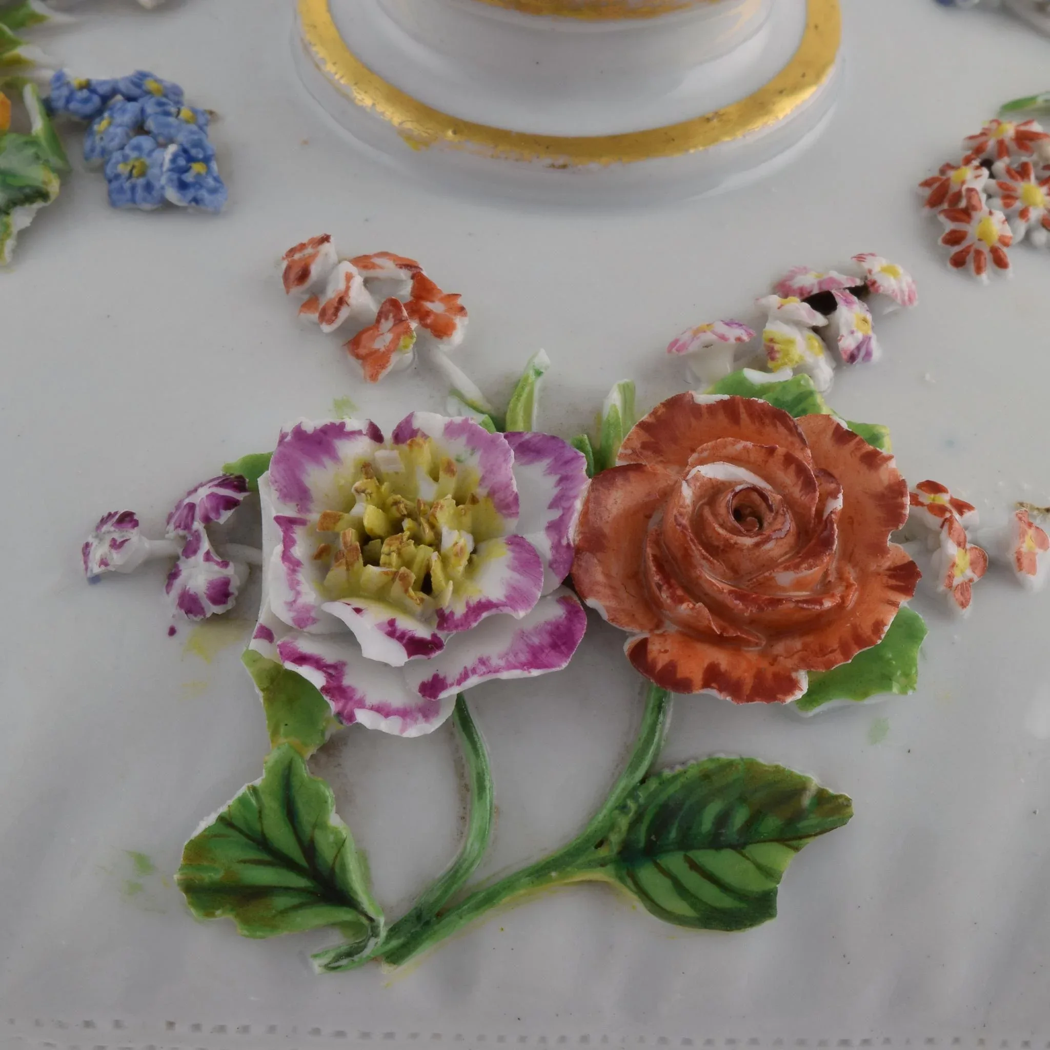 Antique Meissen Porcelain Cushion / Pillow Perfume Scent Bottle - Flowers, Gilded Tassels - Scarce - View 5