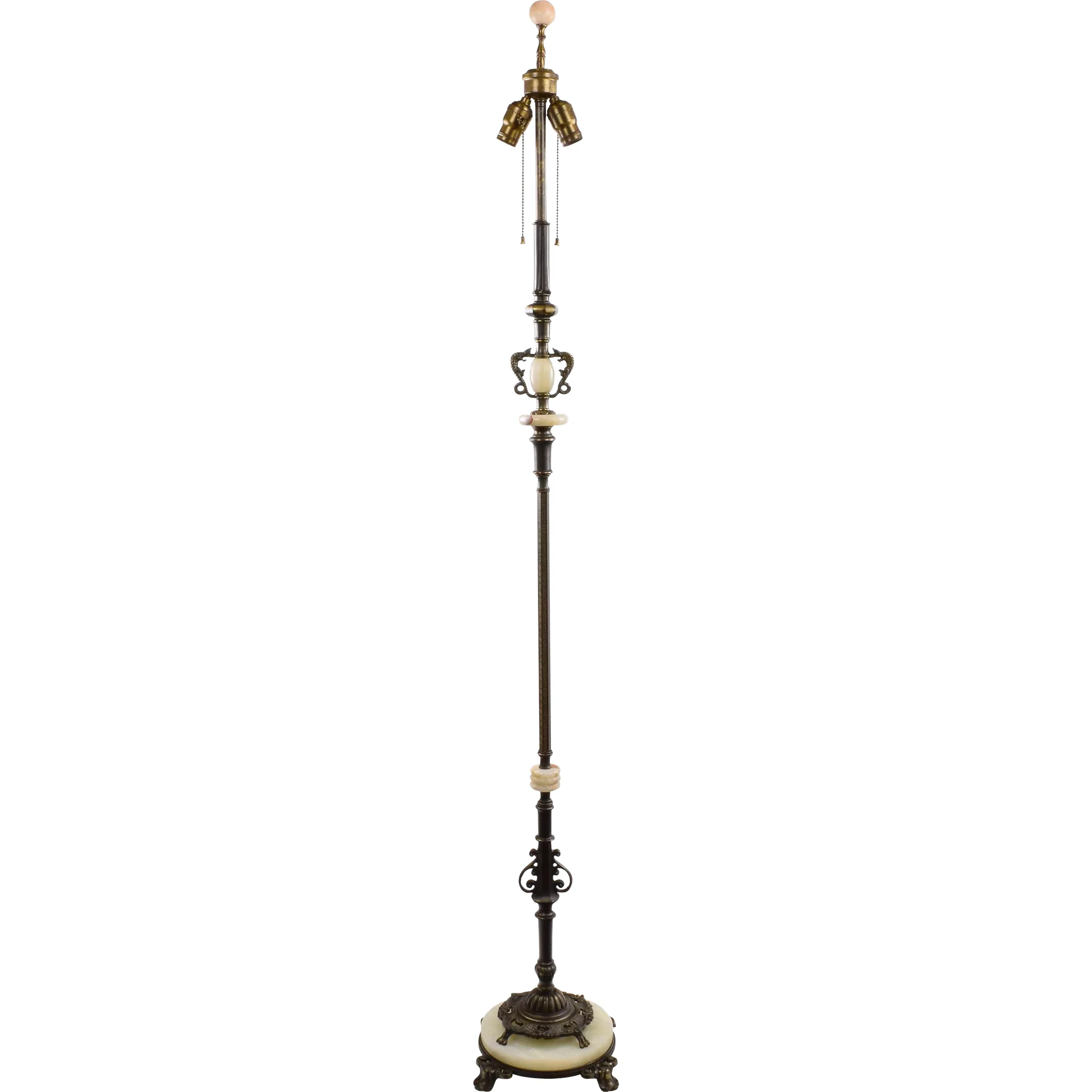 Vintage Rembrandt Iron Brass Onyx Floor Lamp with Capiz Shell Shade - View 2