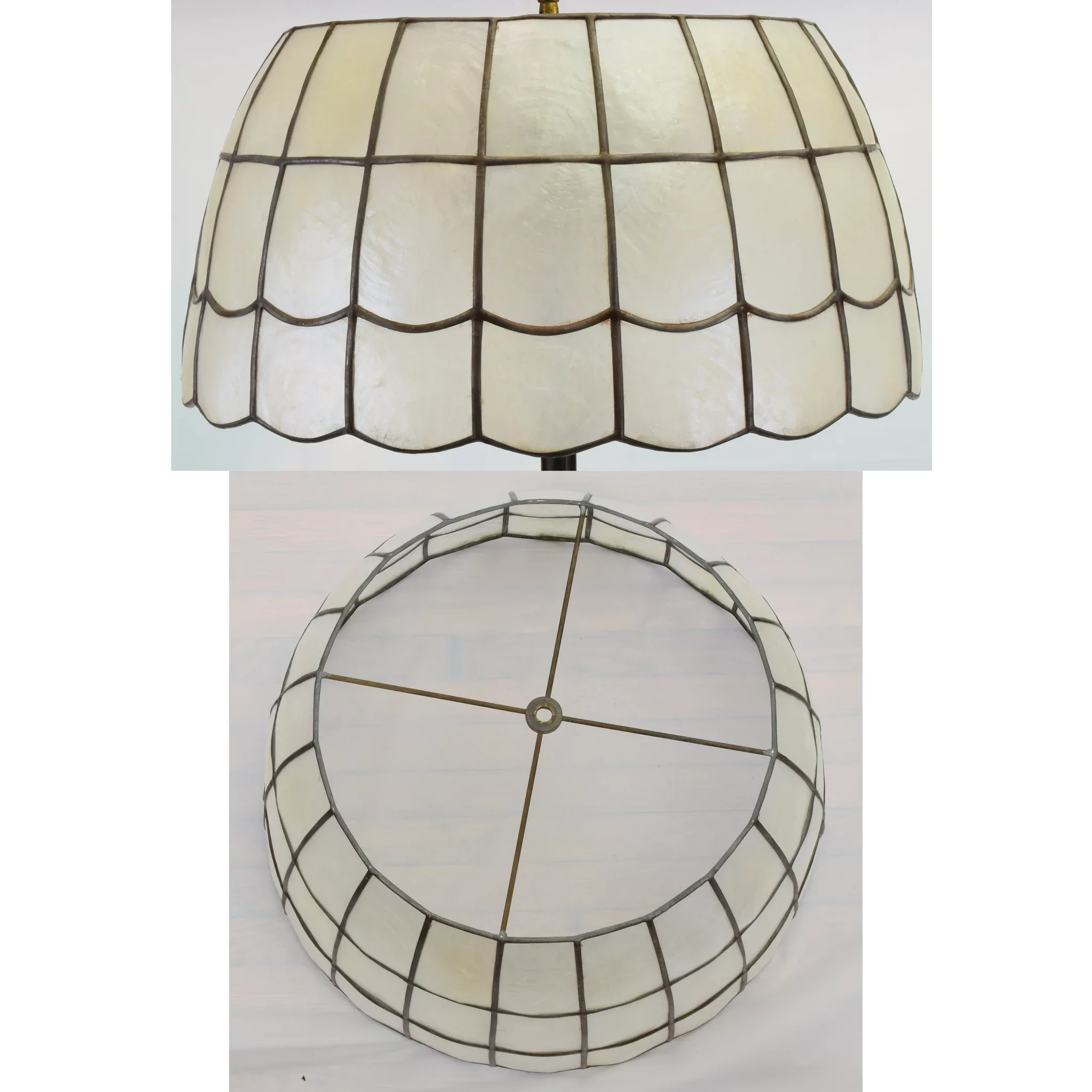 Vintage Rembrandt Iron Brass Onyx Floor Lamp with Capiz Shell Shade - View 5