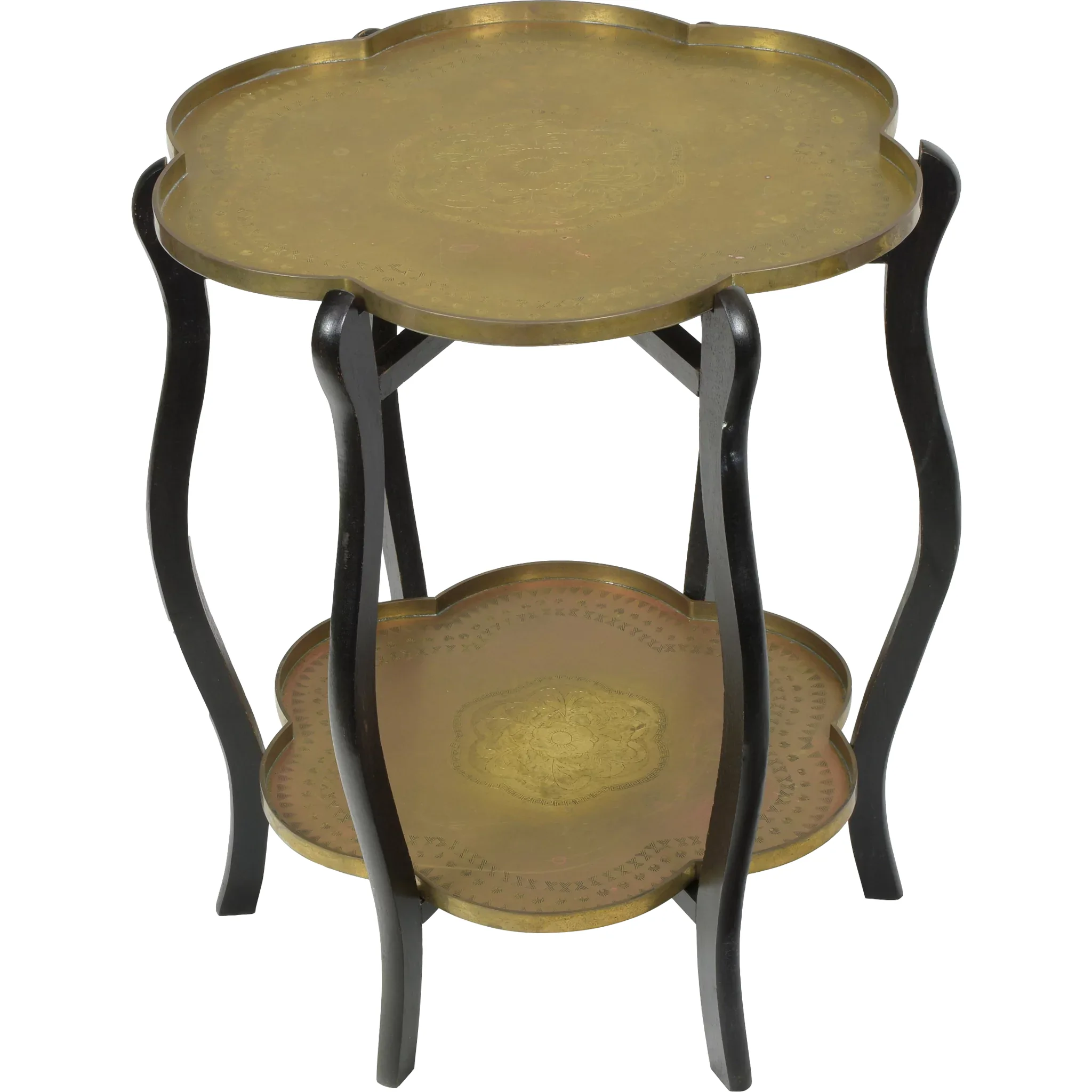 Vintage Two Tier Brass Tray Table - Hong Kong - Folding Stand