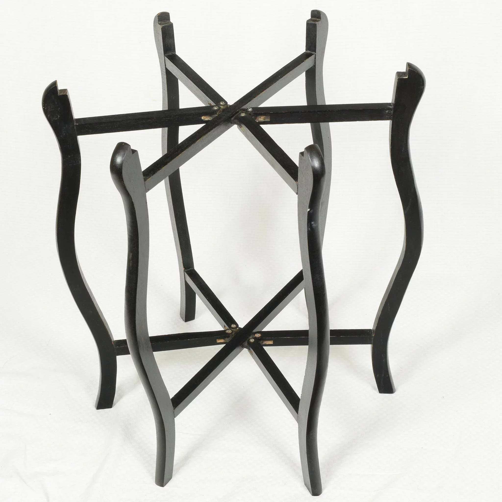 Vintage Two Tier Brass Tray Table - Hong Kong - Folding Stand: wood, red (side view) - Furniture