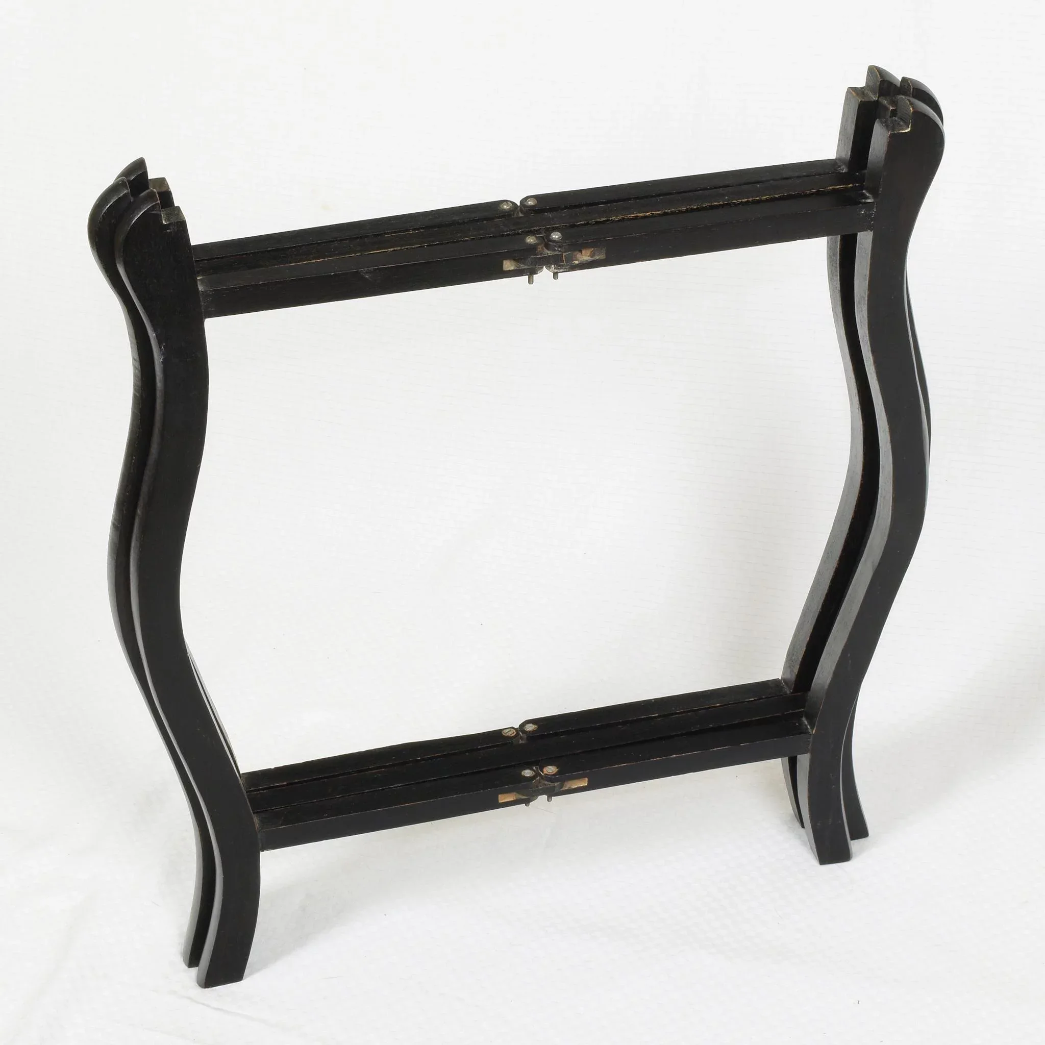 Vintage Two Tier Brass Tray Table - Hong Kong - Folding Stand: wood, red (view 6) - Furniture