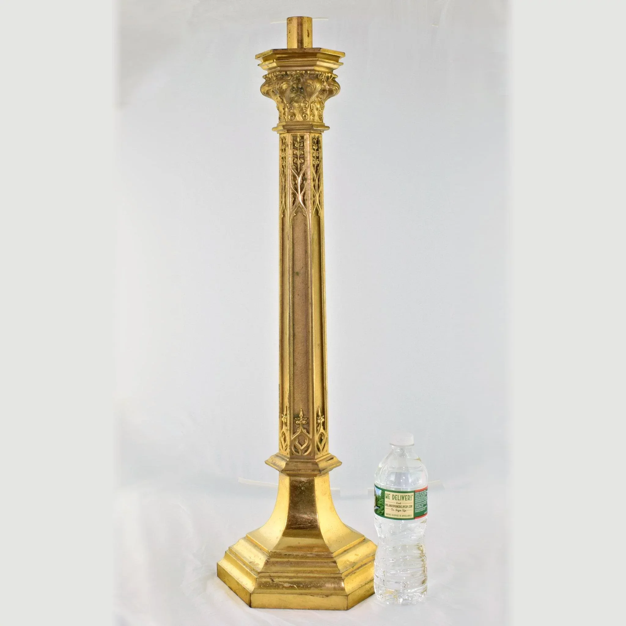 Pair 28" Tall Antique Brass Church Candlesticks - View 2