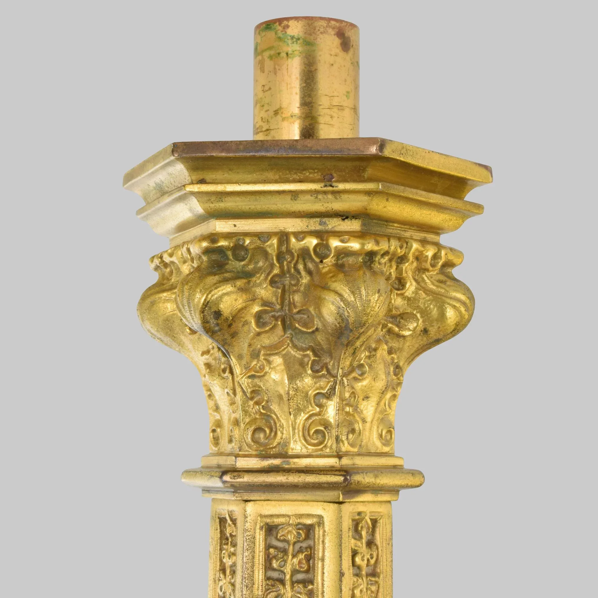 Pair 28" Tall Antique Brass Church Candlesticks - View 3
