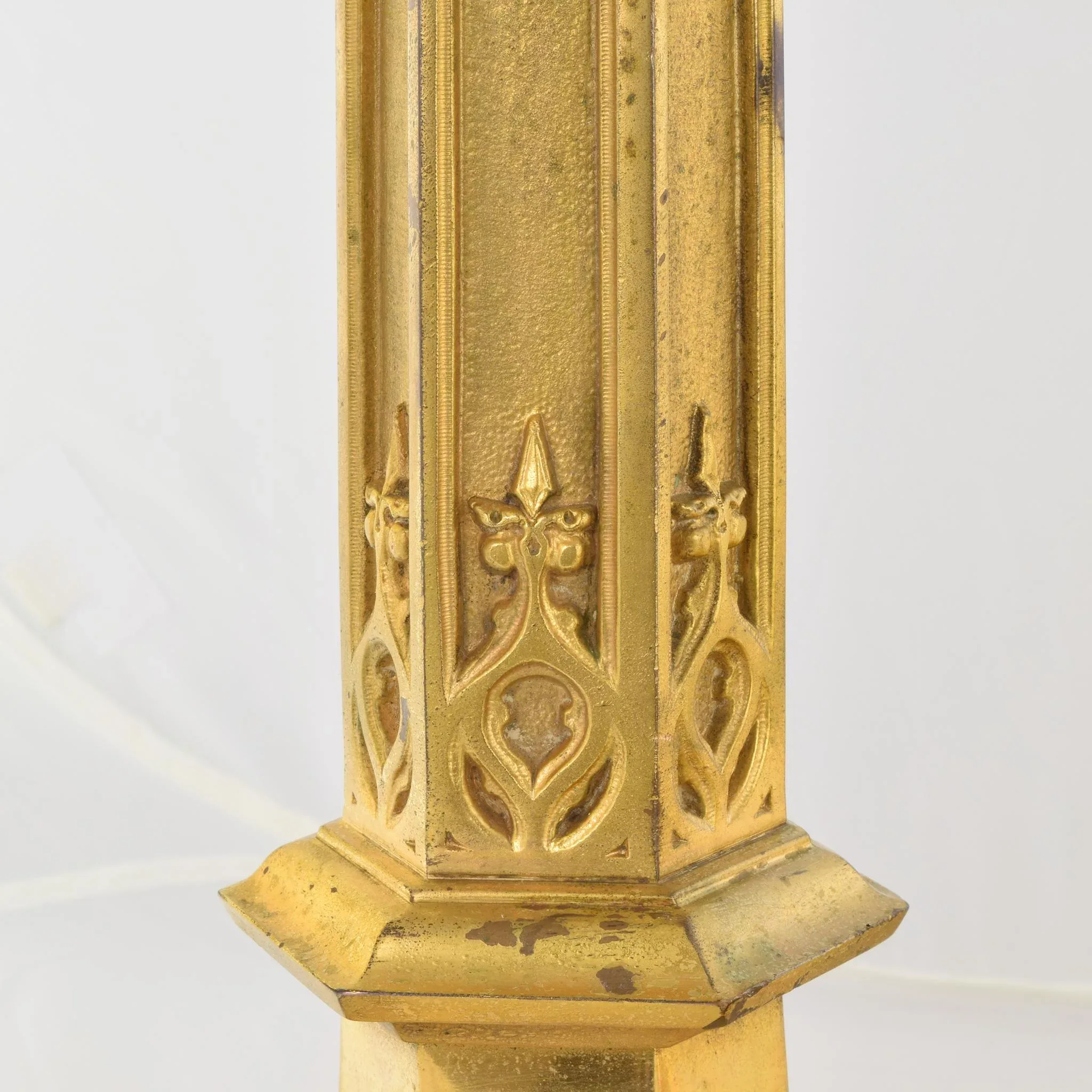 Pair 28" Tall Antique Brass Church Candlesticks - View 4