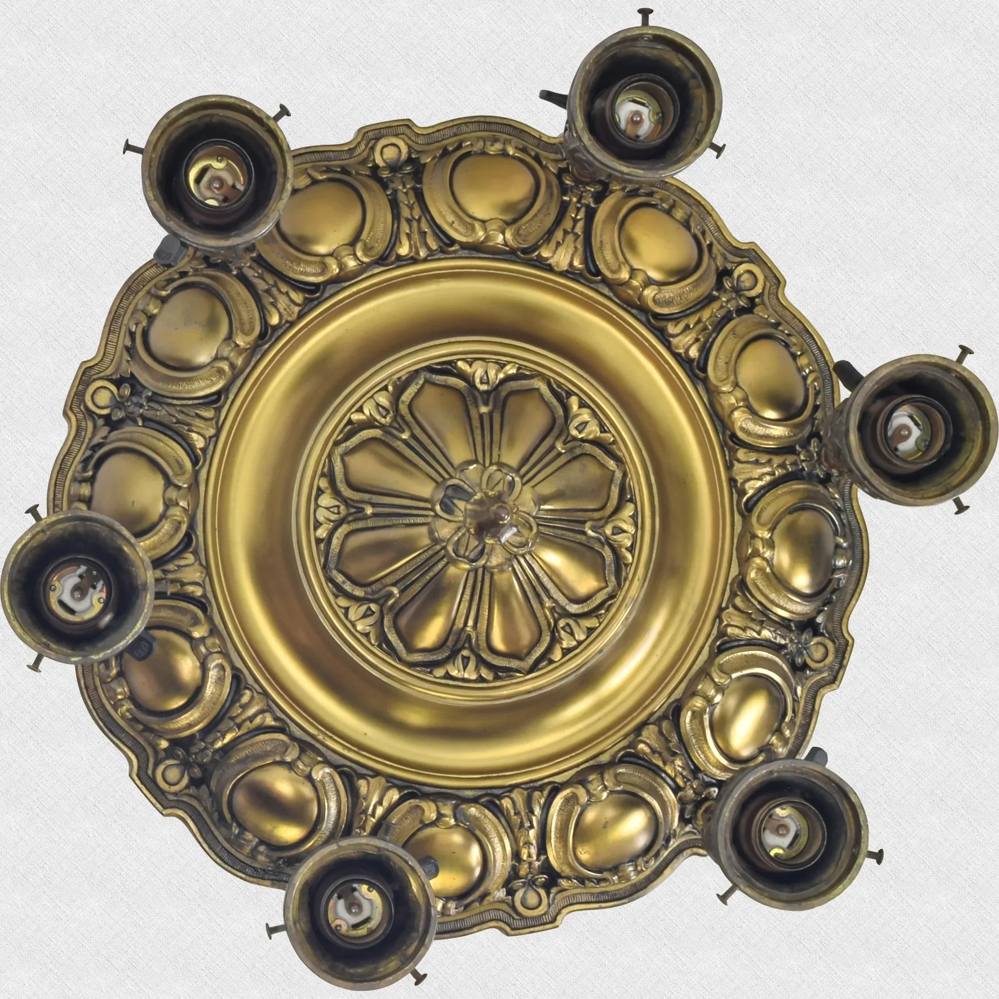 Antique Ornate 6 Light Ceiling Fixture with Urn Garland Shades - View 4