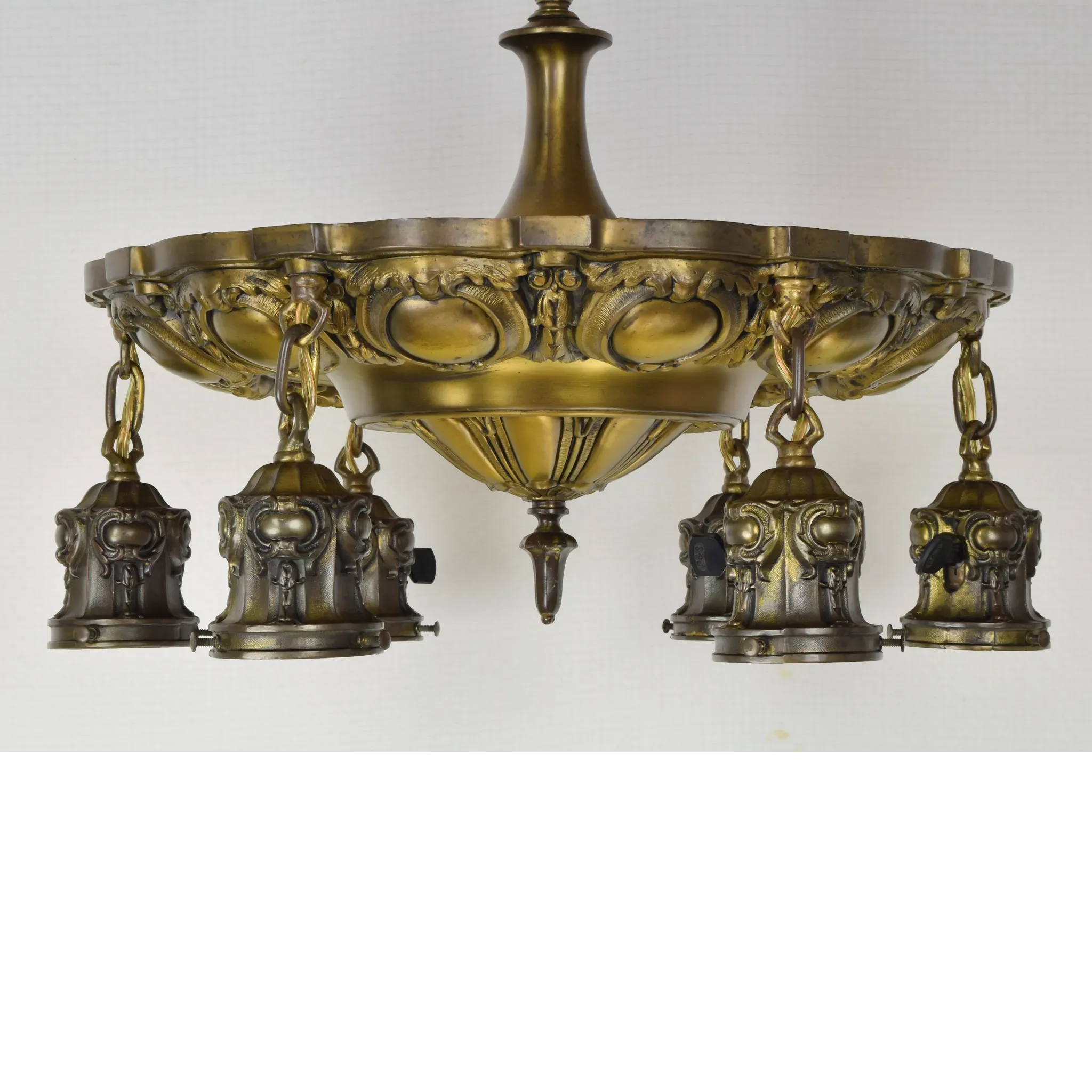 Antique Ornate 6 Light Ceiling Fixture with Urn Garland Shades - View 6