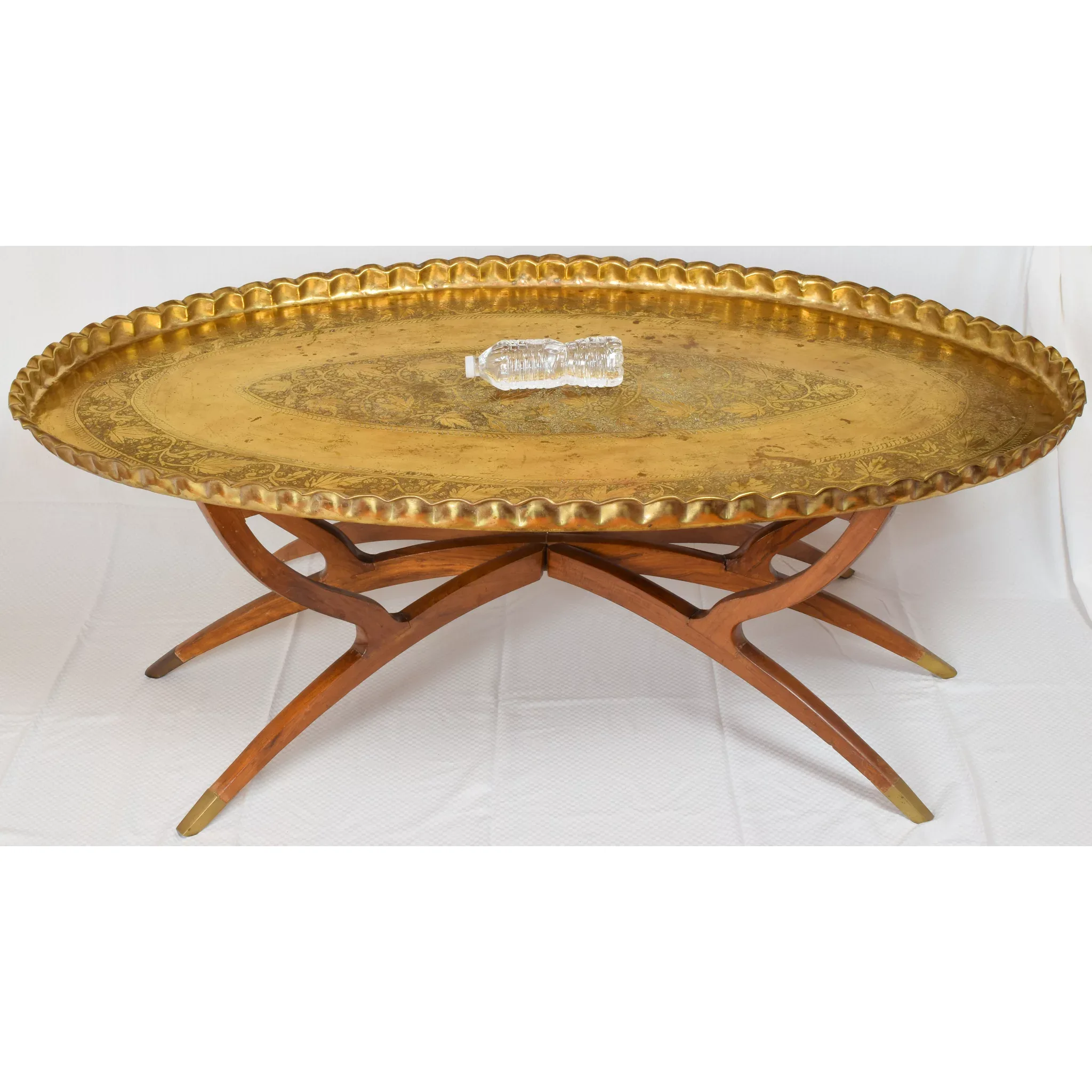 Massive Mid-Century Brass & Teak Wood Tray Table - View 2