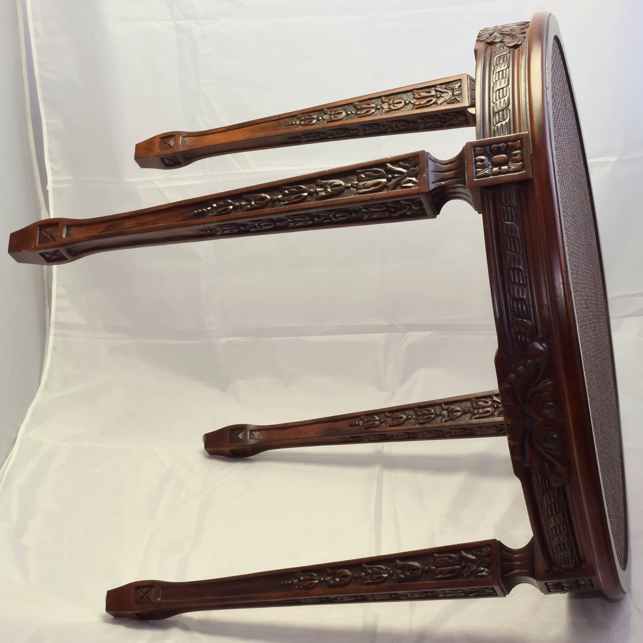 Pair Large Henredon Carved Mahogany Side Tables Cane/Glass - View 5