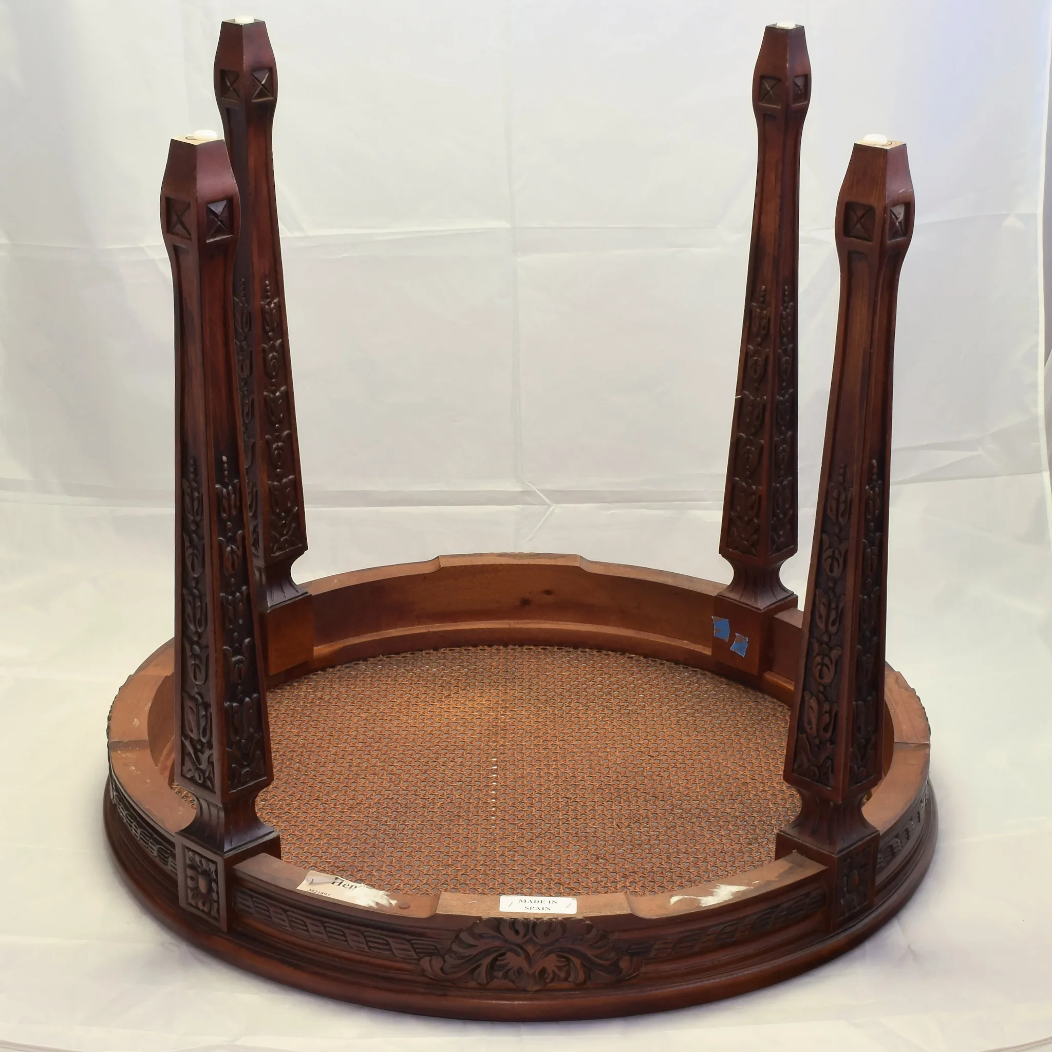 Pair Large Henredon Carved Mahogany Side Tables Cane/Glass - View 8