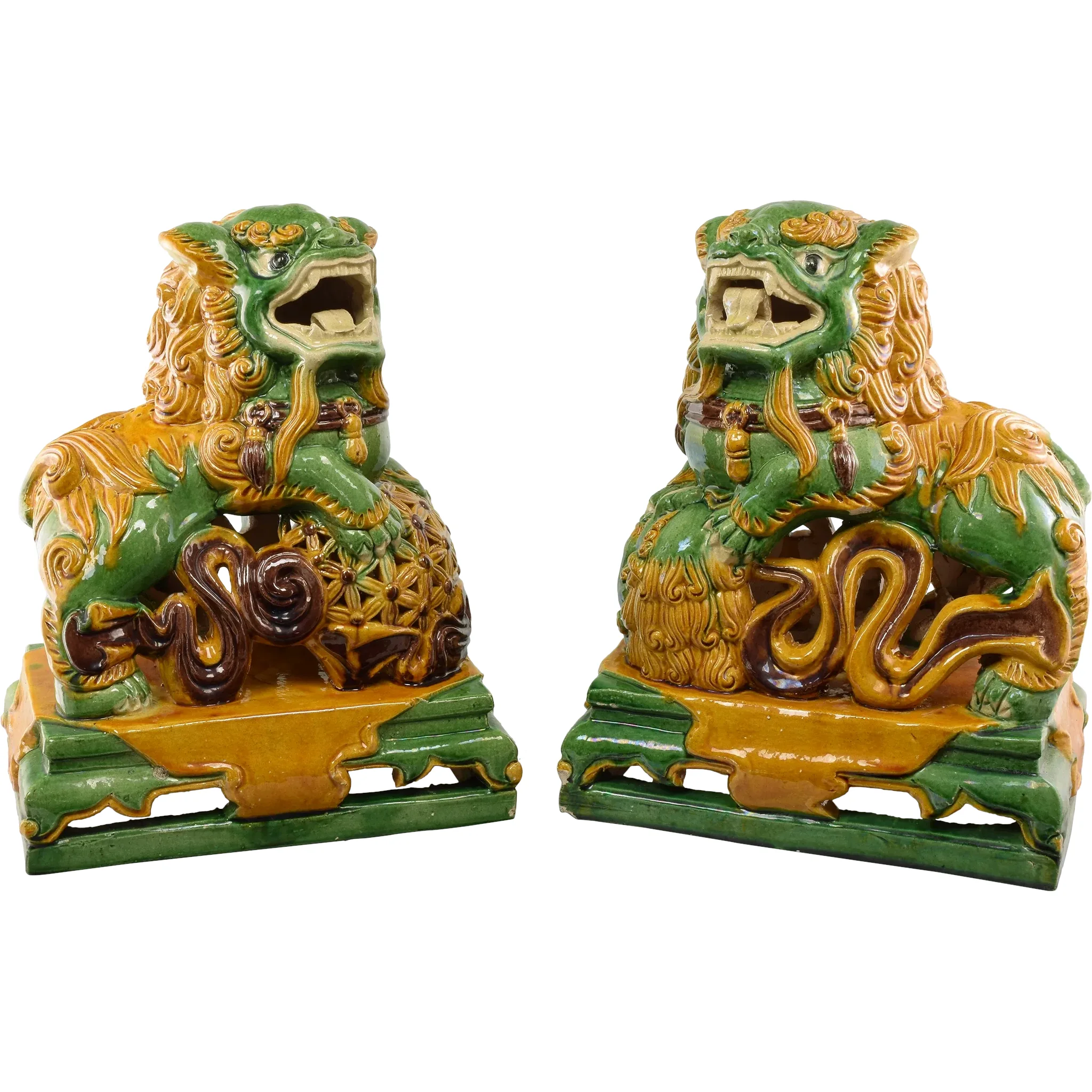 Vintage Chinese Majolica Garden Foo Dogs