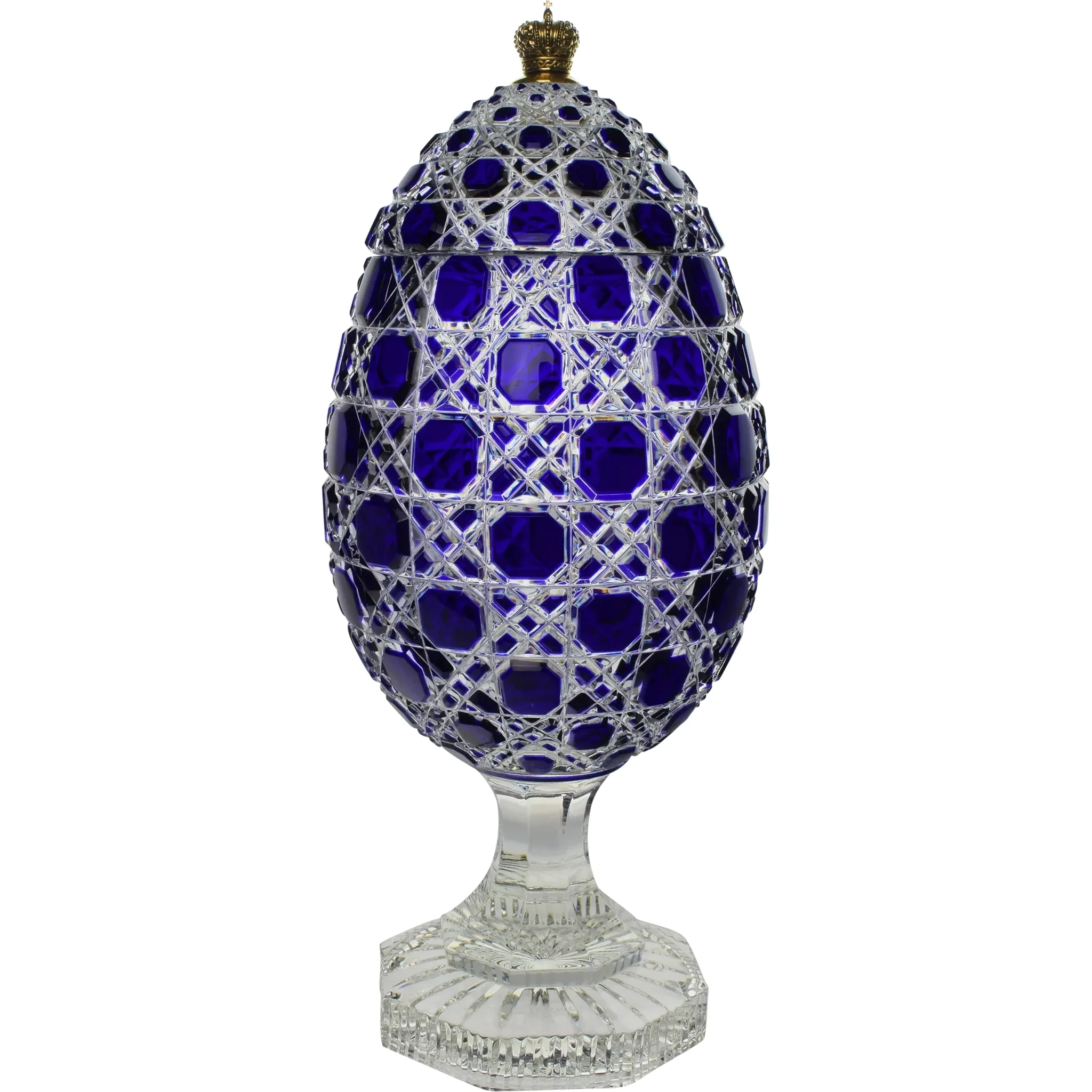 Massive Signed Imperial Fabergé Russian Cut Crystal Bonbonniere Egg