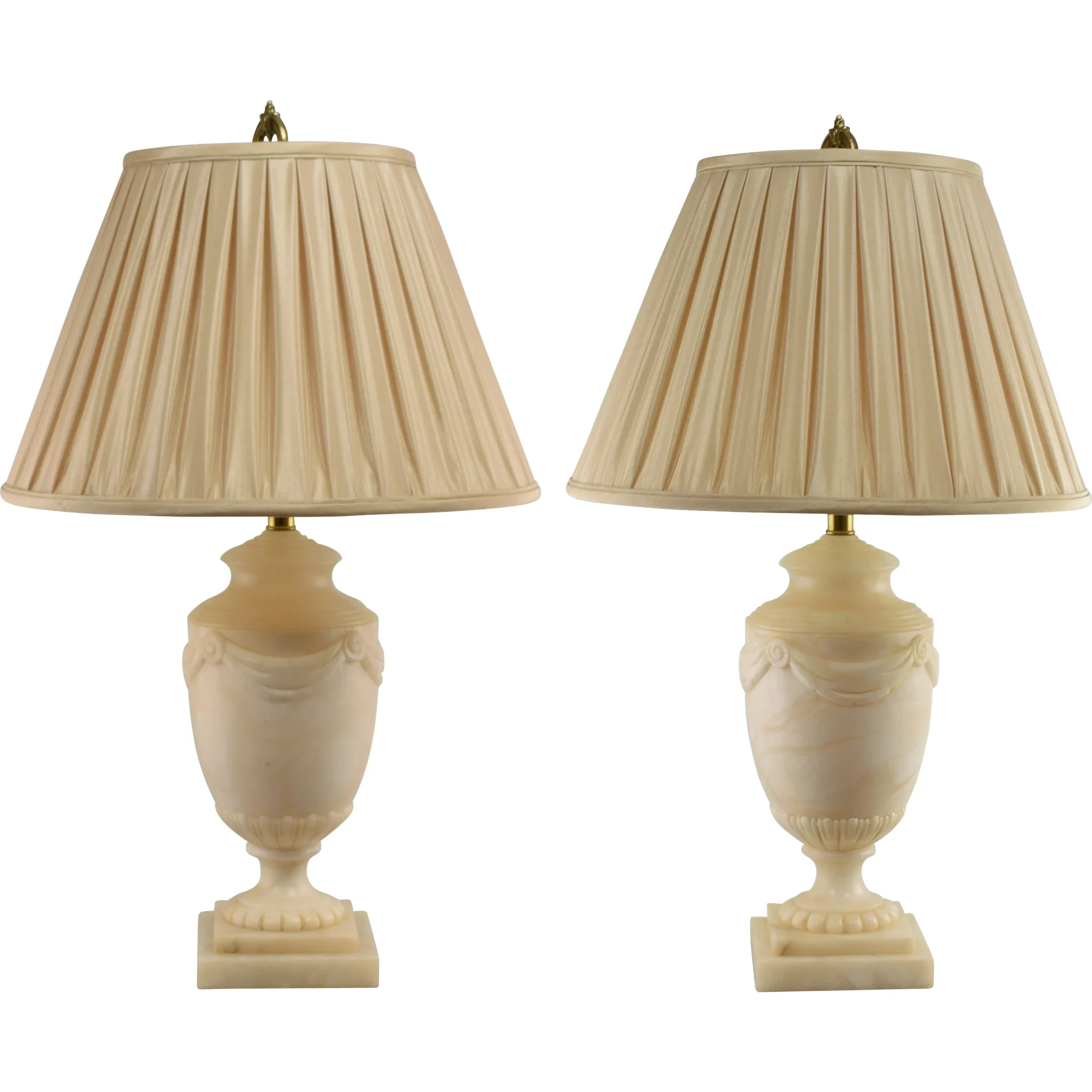 Vintage Pair Ethan Allen Carved Alabaster Table Lamps