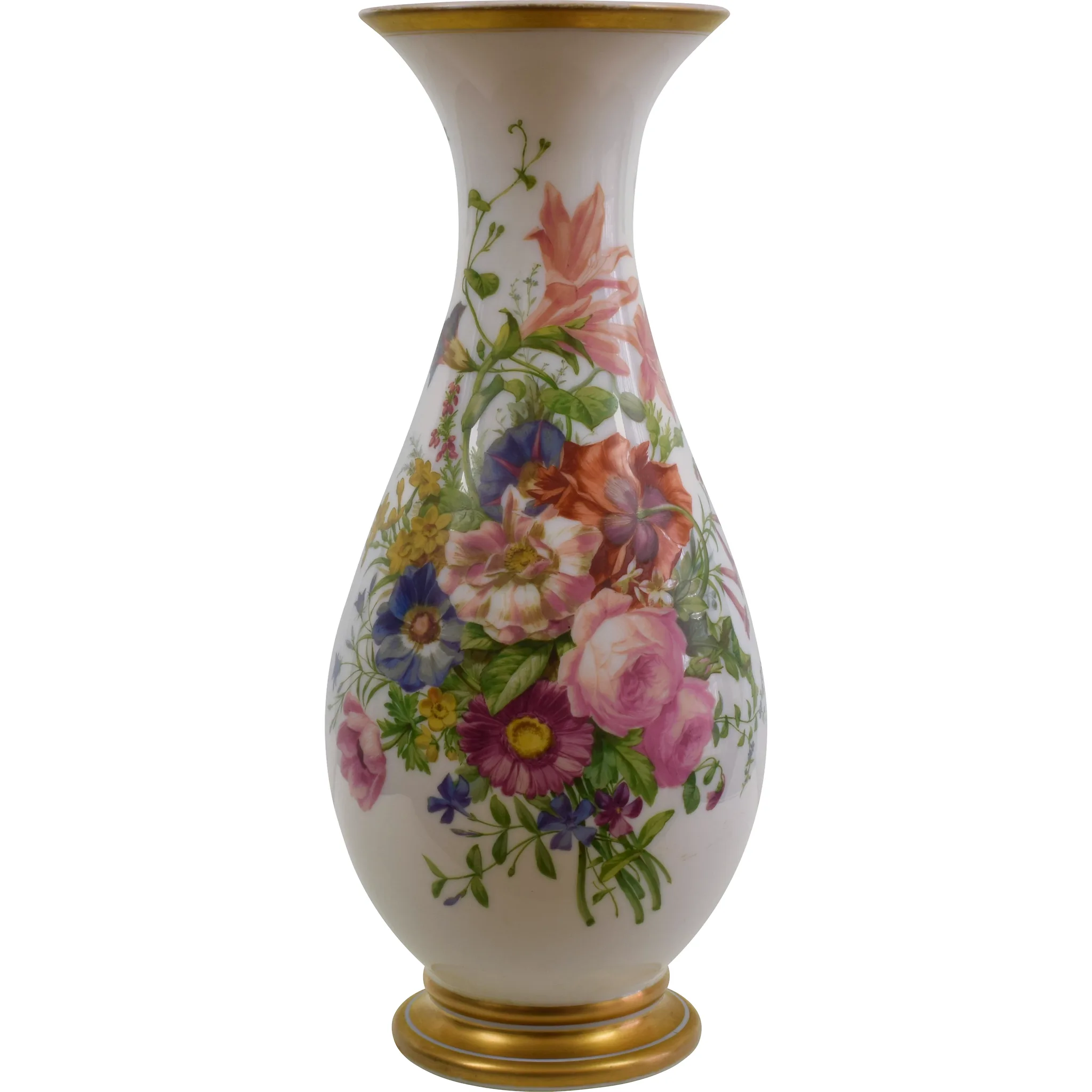 Large Antique Baccarat Opaline Vase - Enamelled by Jean Francoise Robert - 17.5"