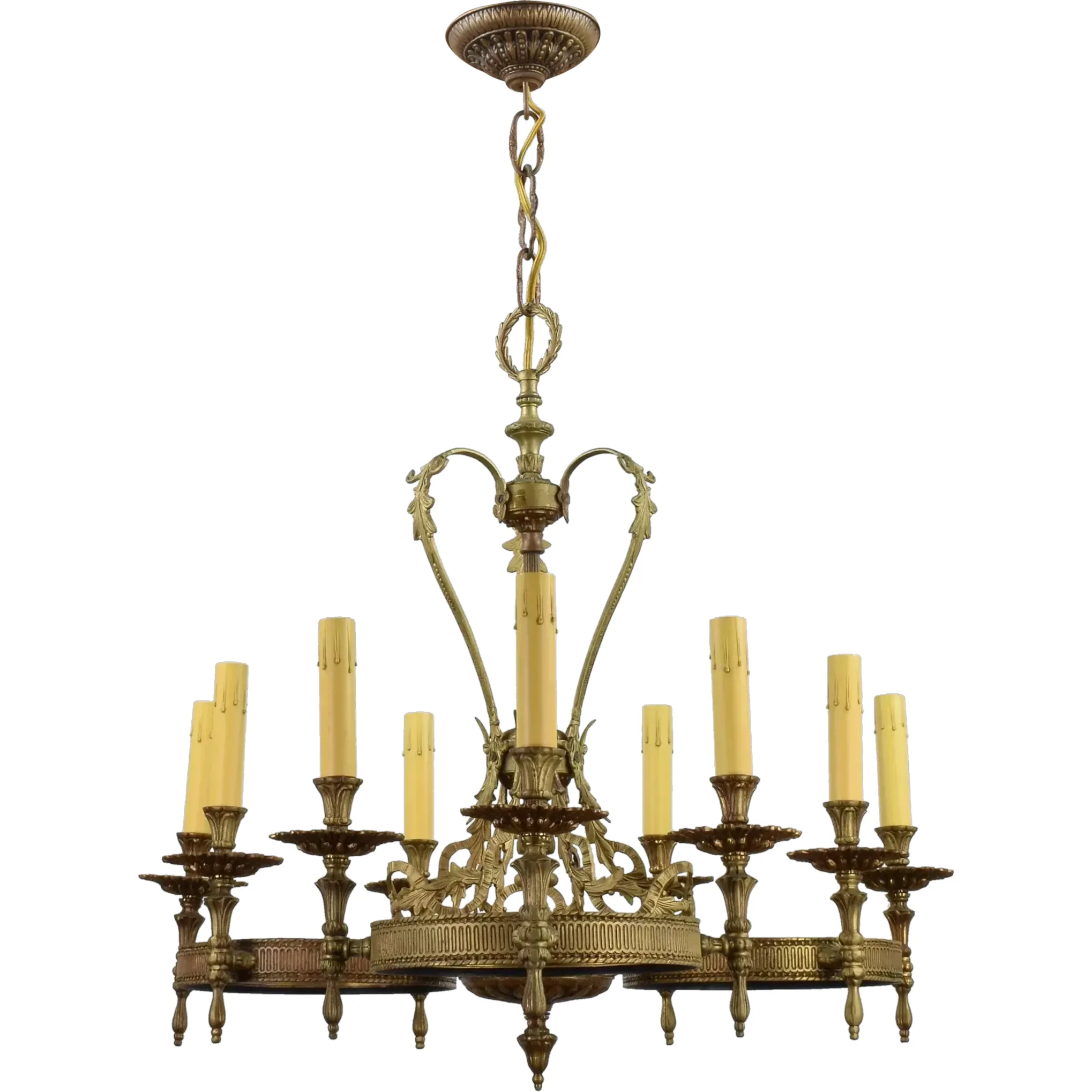 Vintage Ornate Brass 9 Light Chandelier