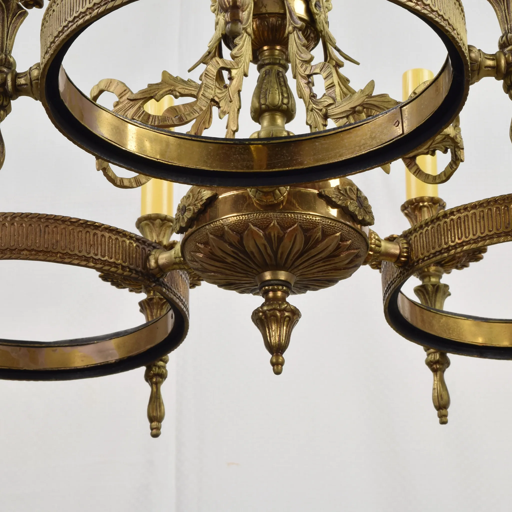 Vintage Ornate Brass 9 Light Chandelier - View 10