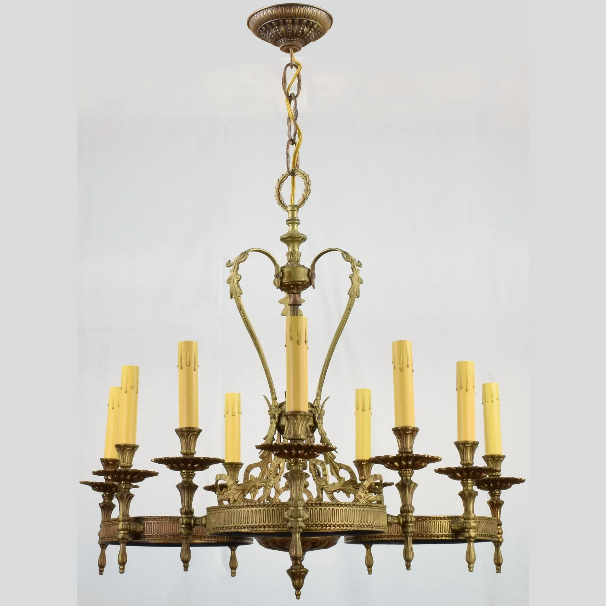 Vintage Ornate Brass 9 Light Chandelier - View 2