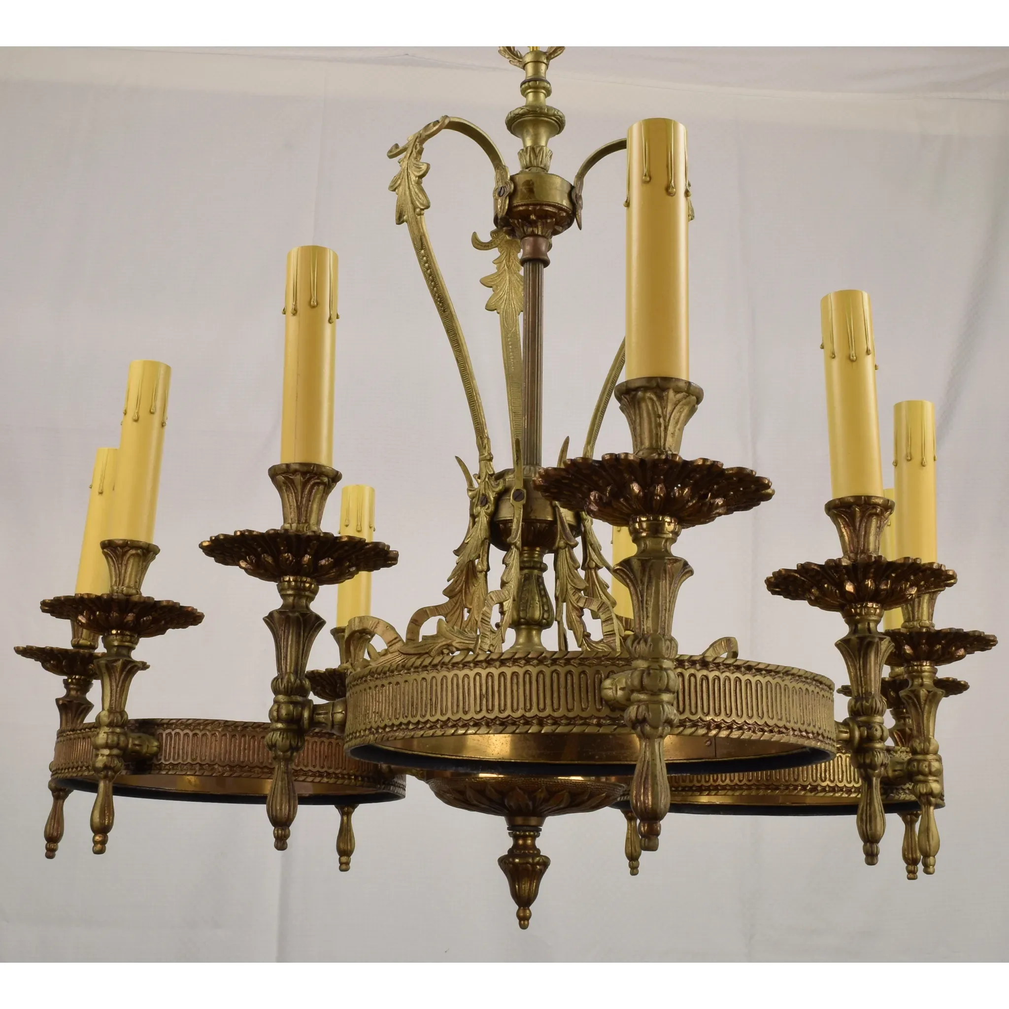 Vintage Ornate Brass 9 Light Chandelier - View 5