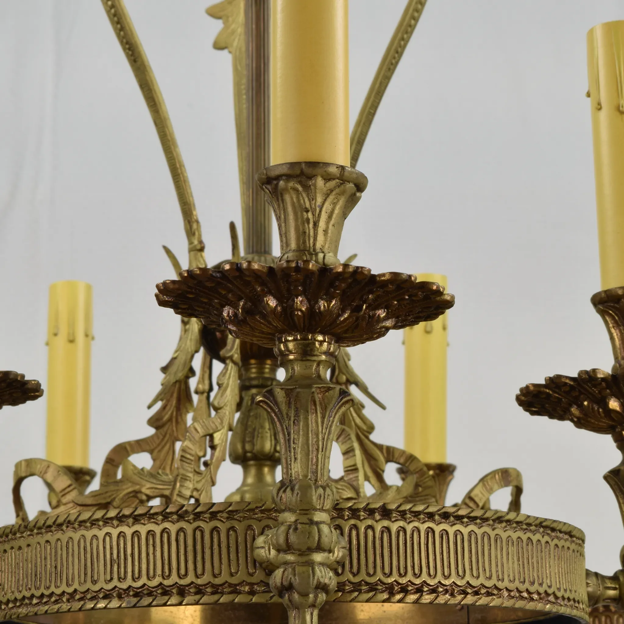 Vintage Ornate Brass 9 Light Chandelier - View 6
