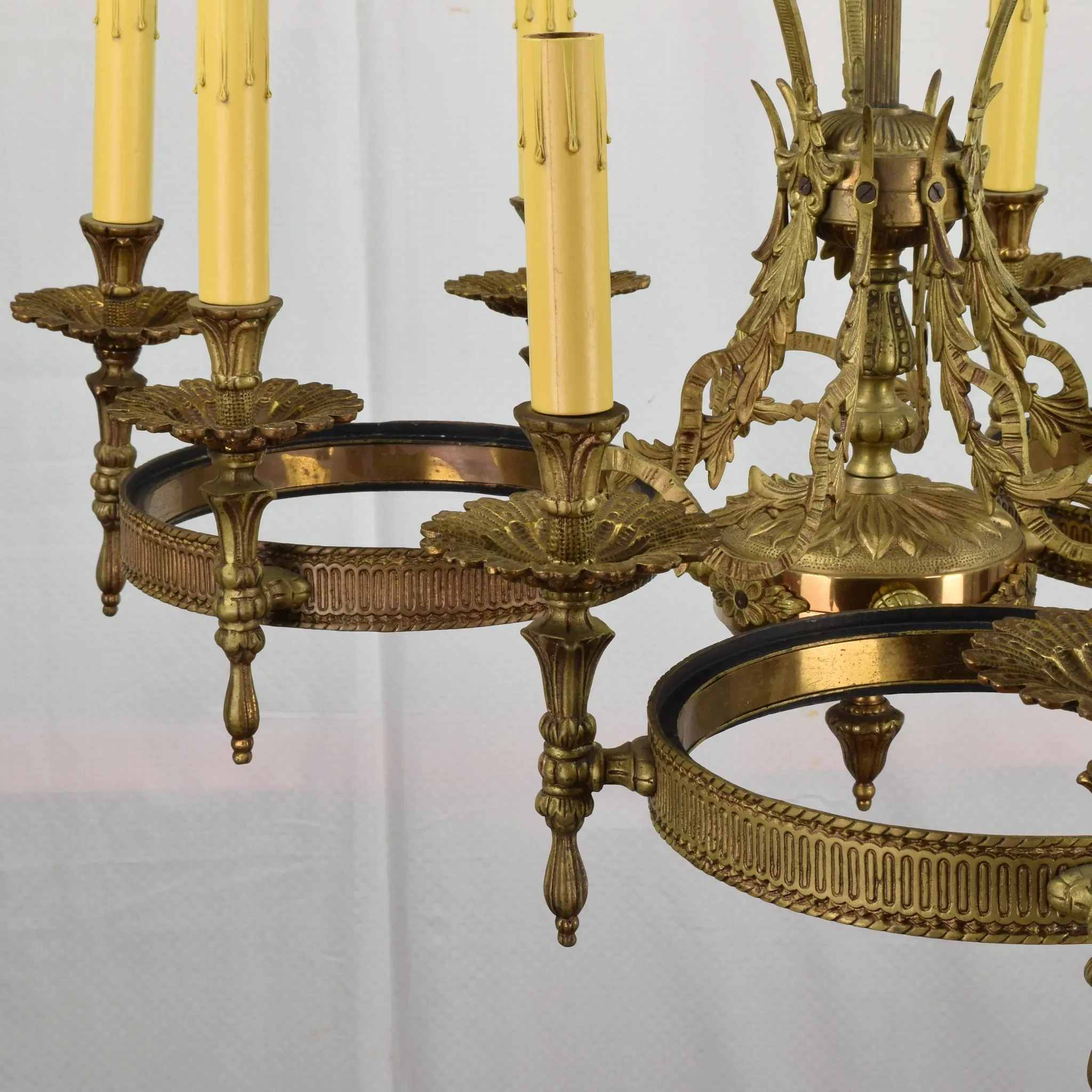 Vintage Ornate Brass 9 Light Chandelier - View 7