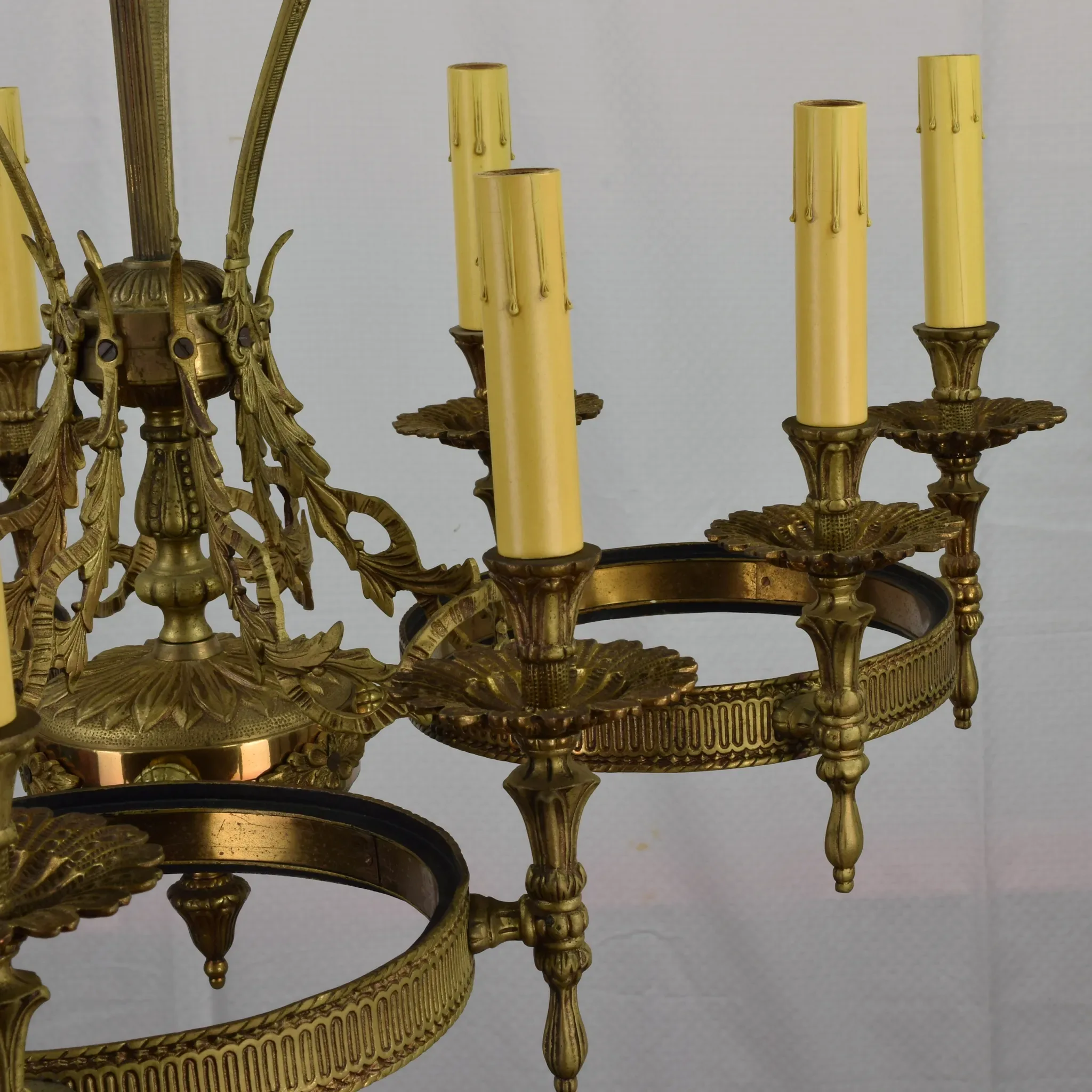 Vintage Ornate Brass 9 Light Chandelier - View 8