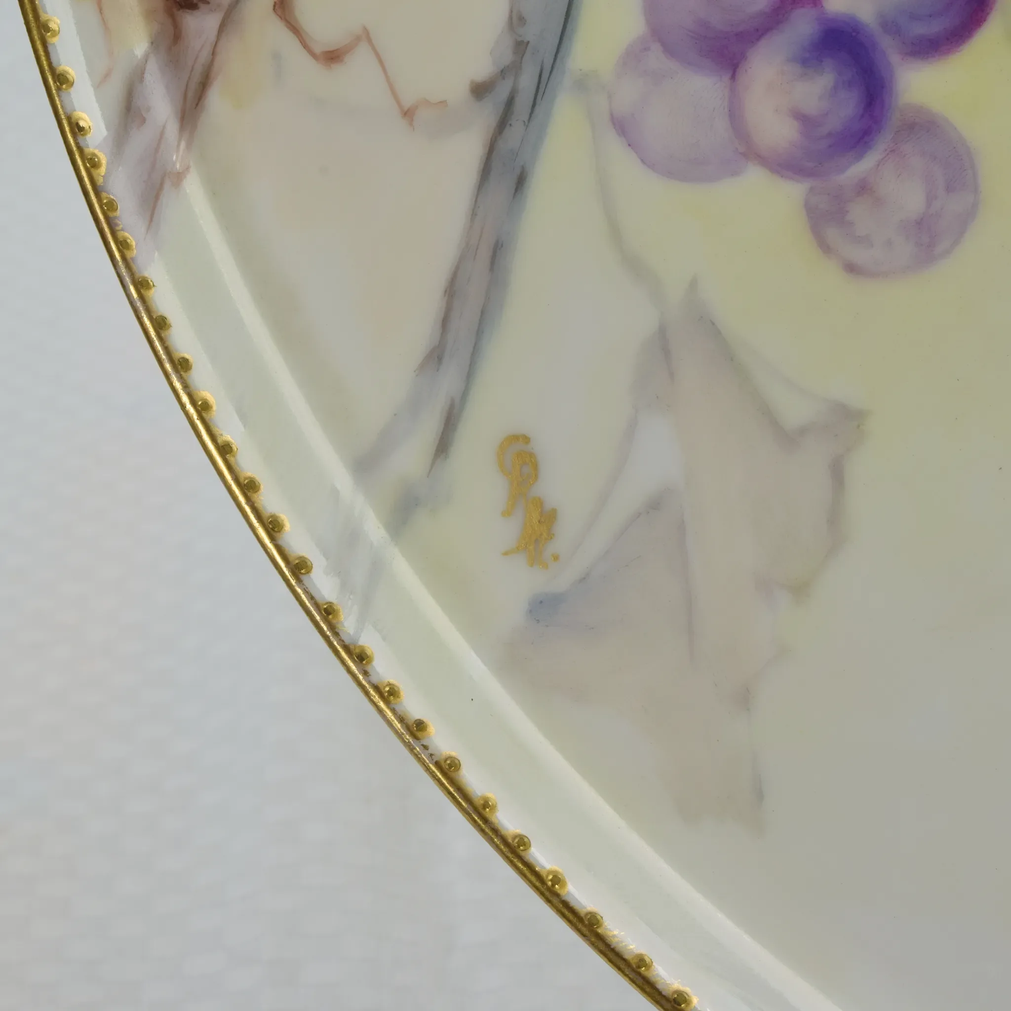 Antique HP Limoges Punch Bowl and Underplate Grapes/Vines - 1900 - Signed - View 14