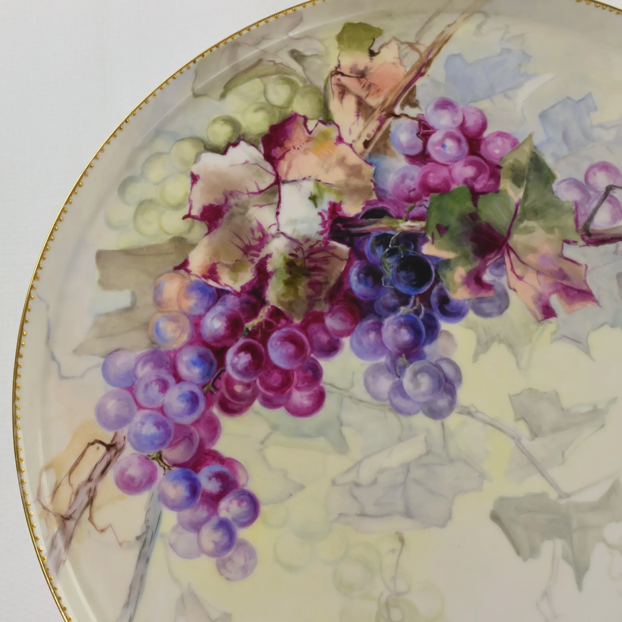 Antique HP Limoges Punch Bowl and Underplate Grapes/Vines - 1900 - Signed - View 3