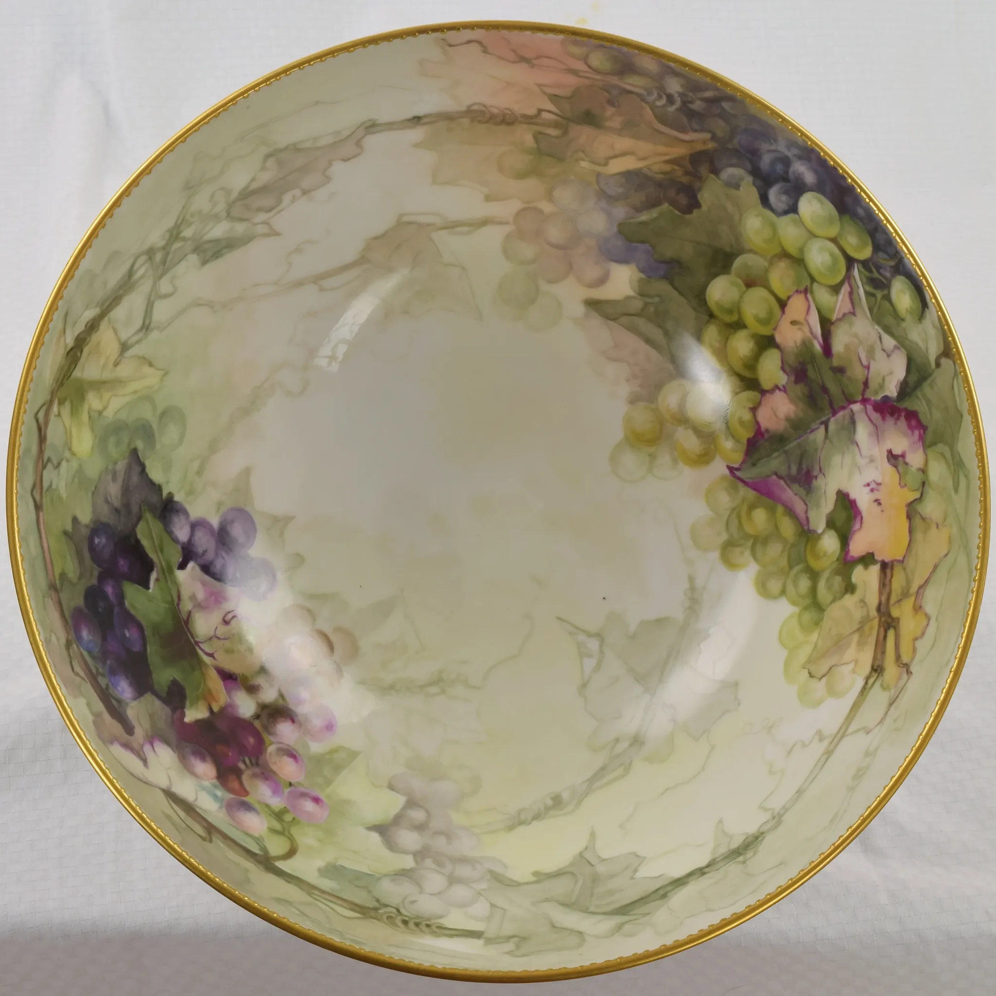 Antique HP Limoges Punch Bowl and Underplate Grapes/Vines - 1900 - Signed - View 4