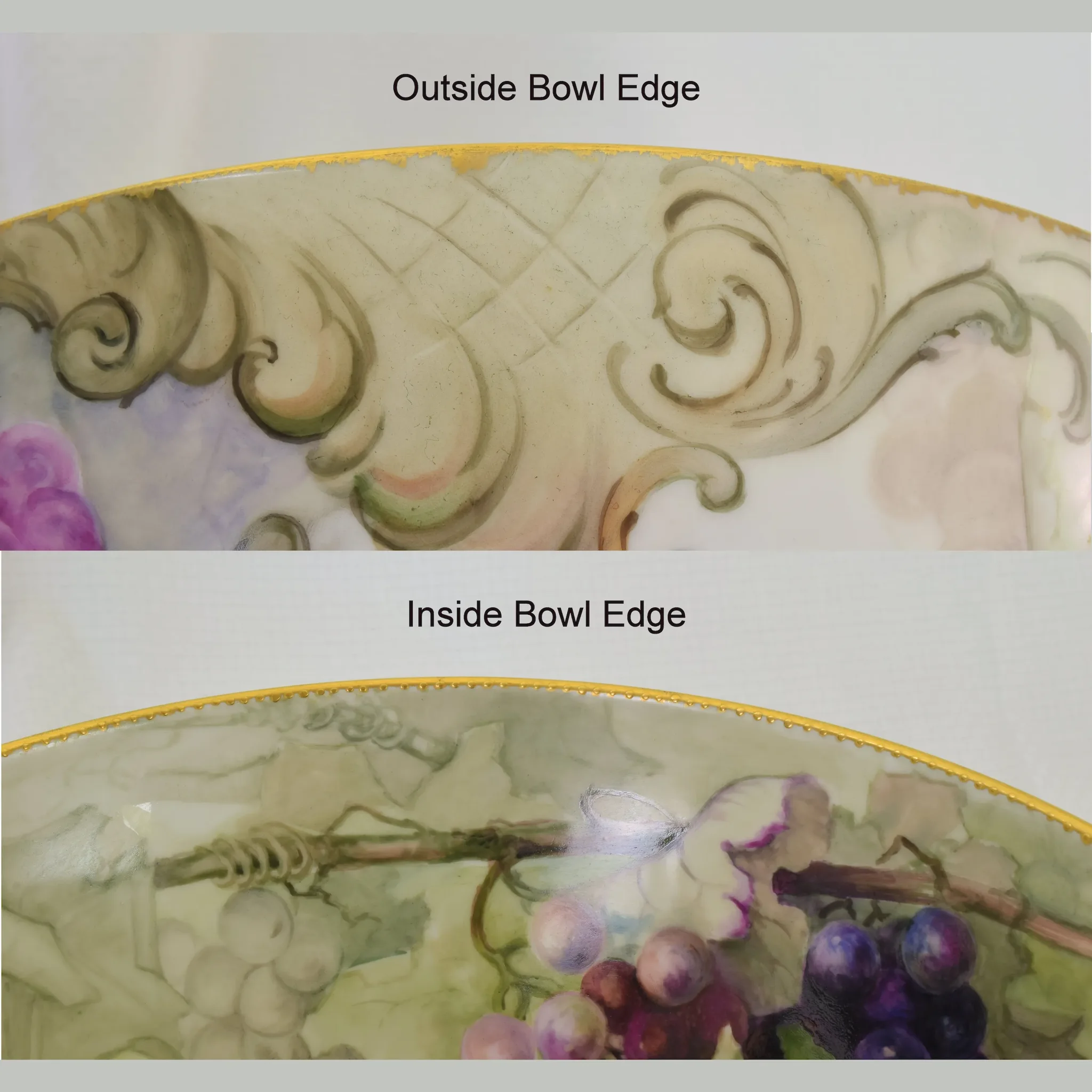 Antique HP Limoges Punch Bowl and Underplate Grapes/Vines - 1900 - Signed - View 5