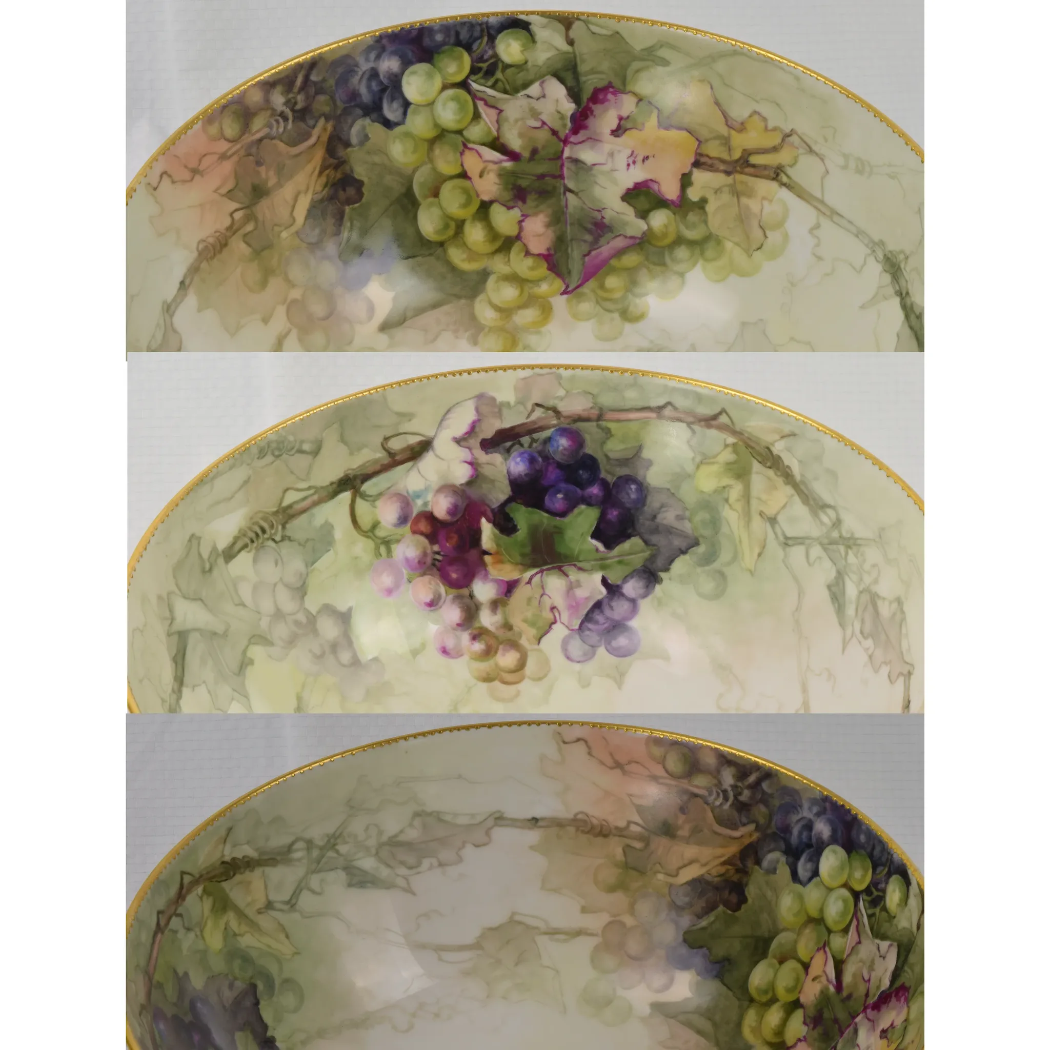 Antique HP Limoges Punch Bowl and Underplate Grapes/Vines - 1900 - Signed - View 6