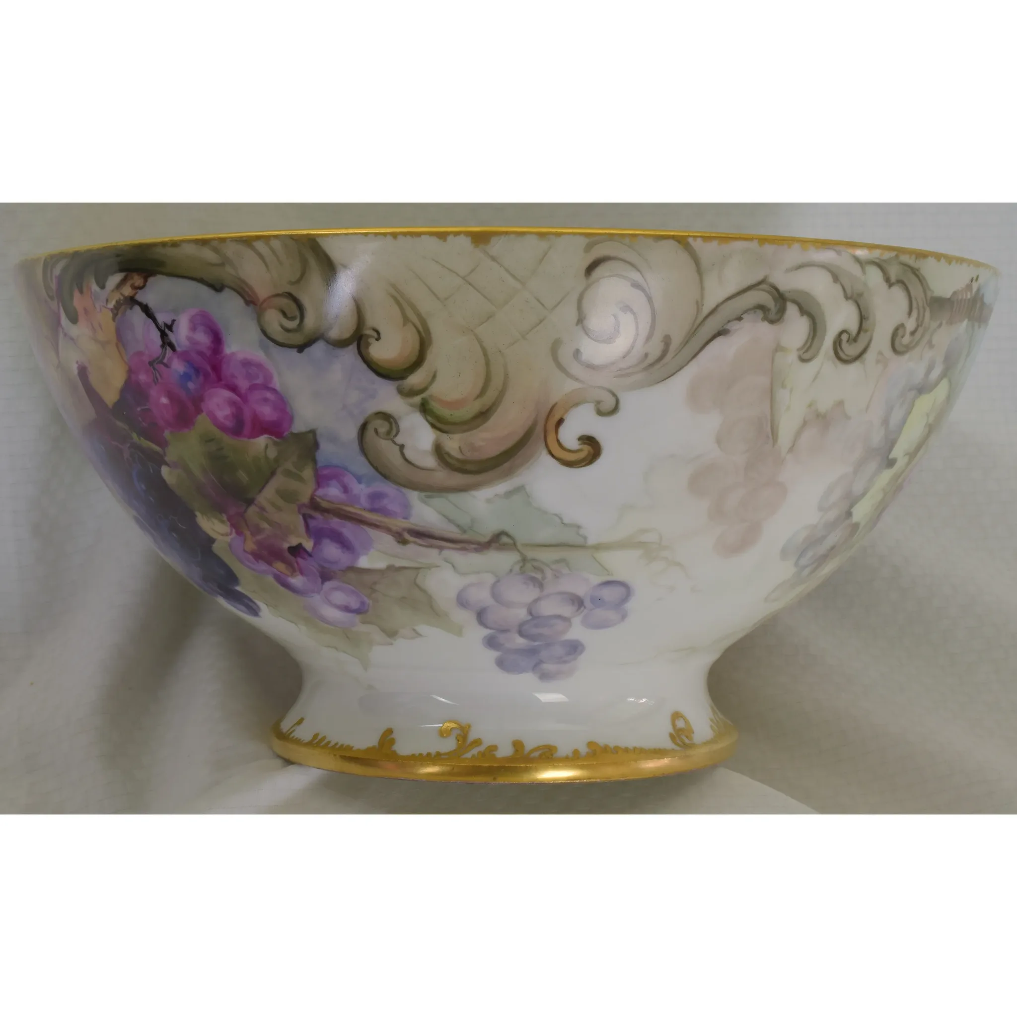 Antique HP Limoges Punch Bowl and Underplate Grapes/Vines - 1900 - Signed - View 7