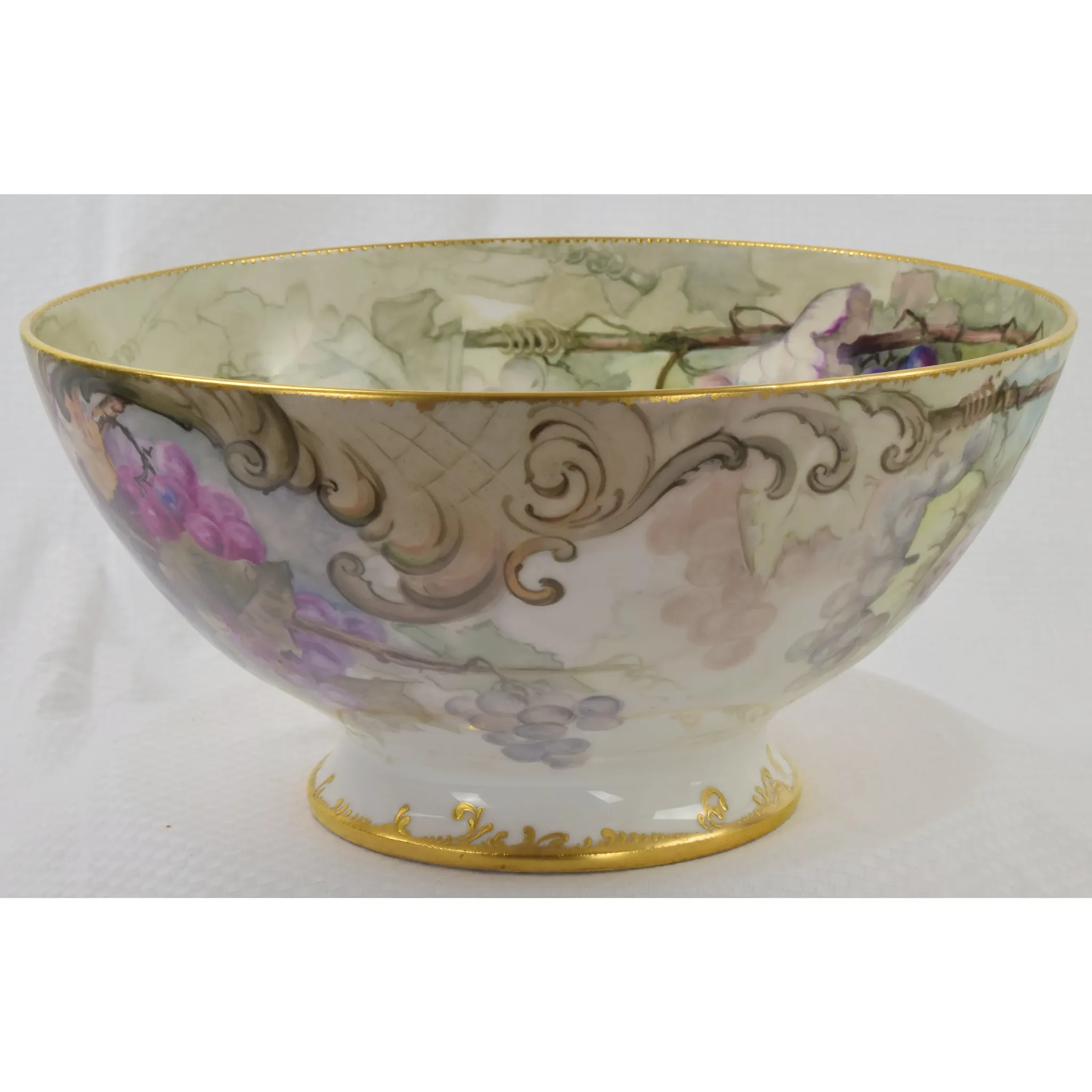 Antique HP Limoges Punch Bowl and Underplate Grapes/Vines - 1900 - Signed - View 9
