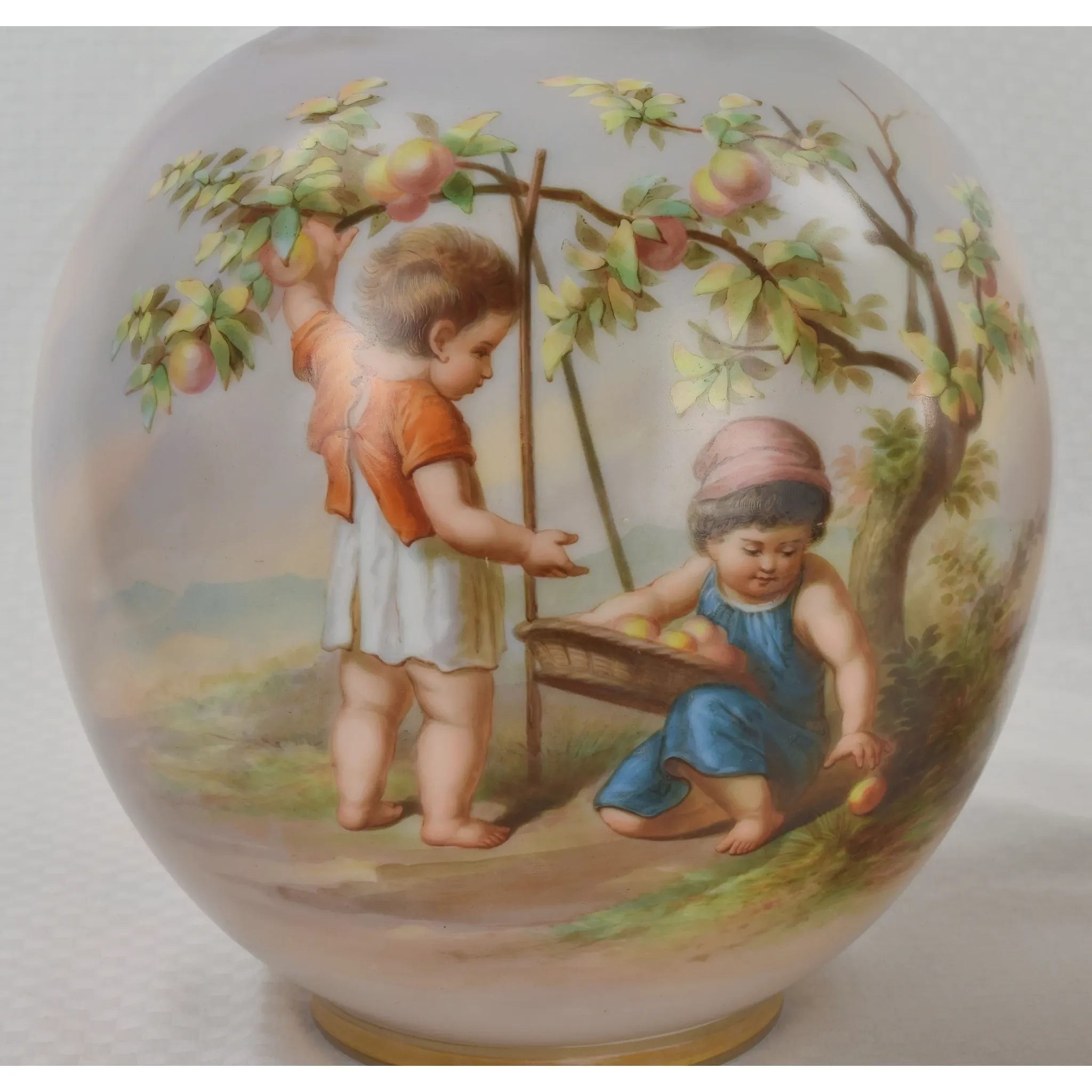 Antique Pair Baccarat Vases HP Children Peach Pickers and Potato Diggers - 1870s - View 3