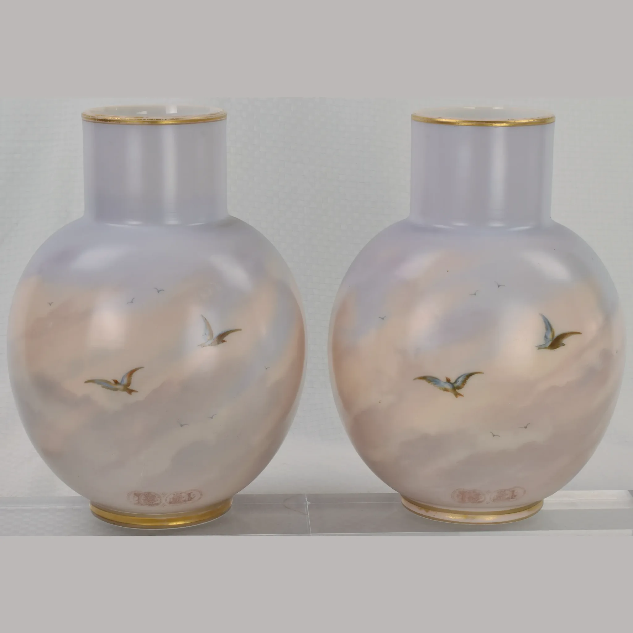 Antique Pair Baccarat Vases HP Children Peach Pickers and Potato Diggers - 1870s - View 4