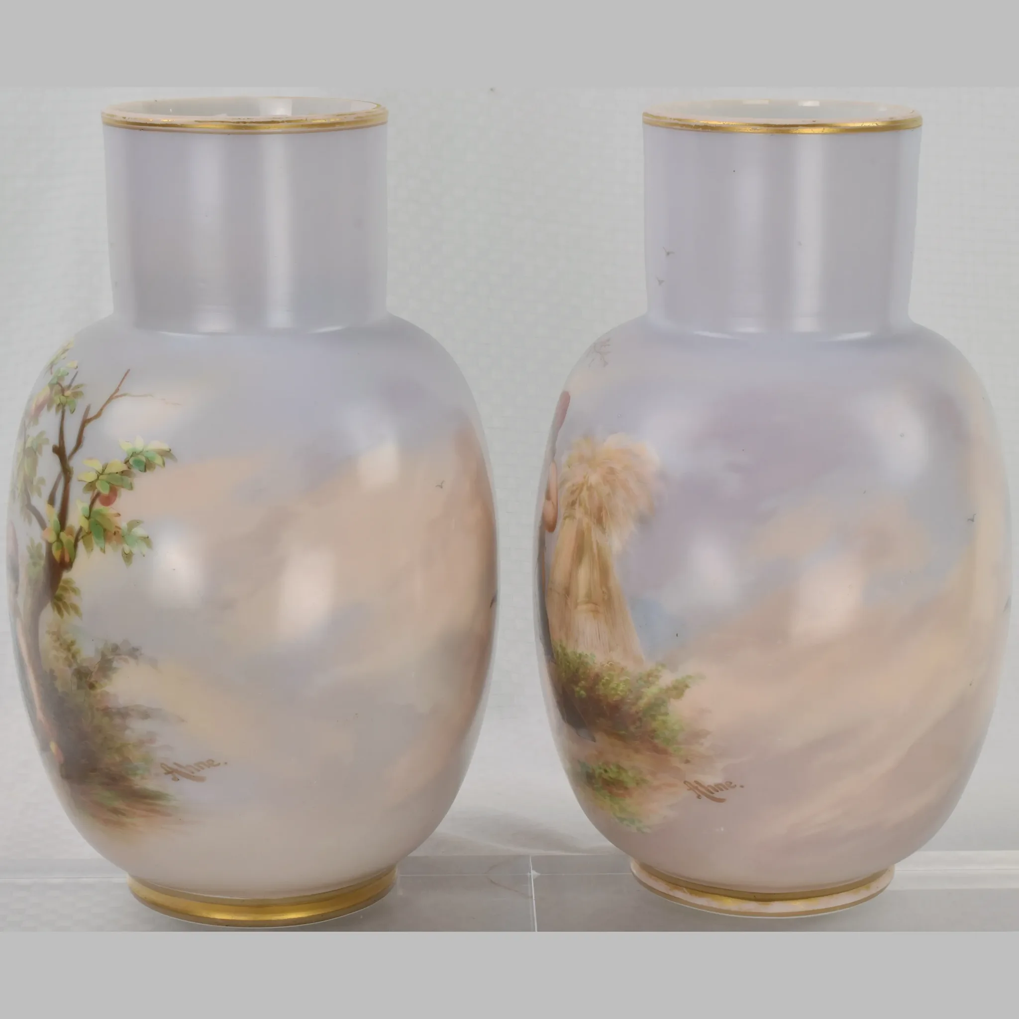 Antique Pair Baccarat Vases HP Children Peach Pickers and Potato Diggers - 1870s - View 8
