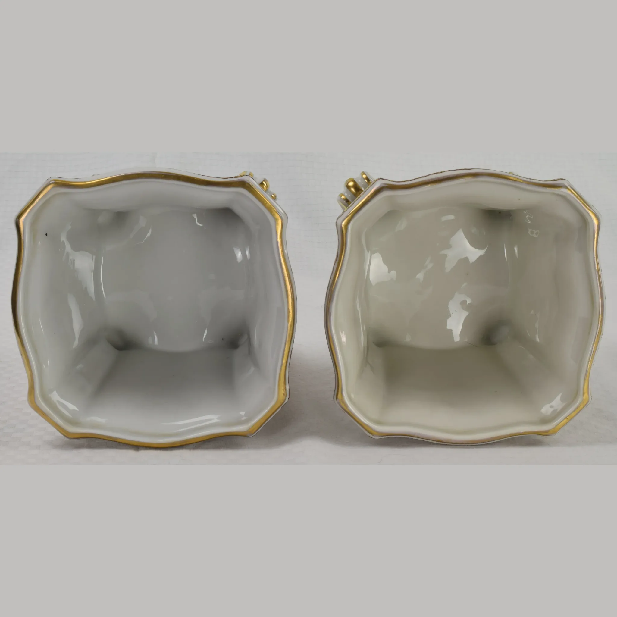 Pair Vintage Enameled Porcelain de Paris Cache Pots - Flowers and Shields - View 11