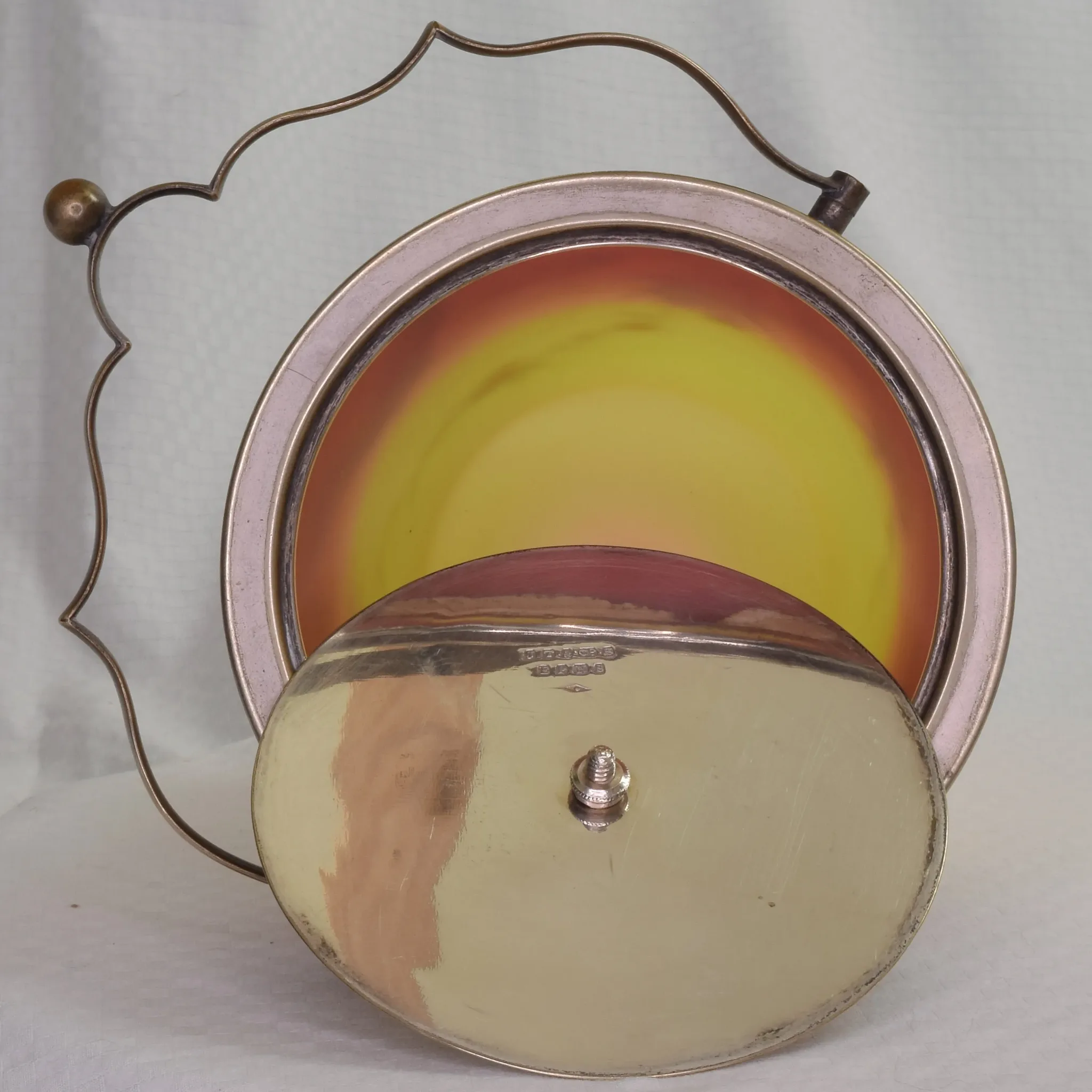Antique Enameled Thomas Webb Burmese Glass Biscuit Jar - Silver Mounts - View 7